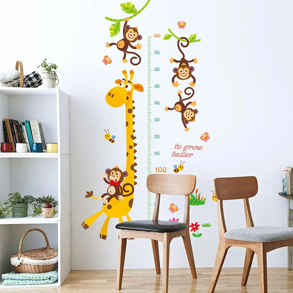 Adesivo da parete Metro graduato per bambini Giraffa 3D altimetro decorazione cameretta