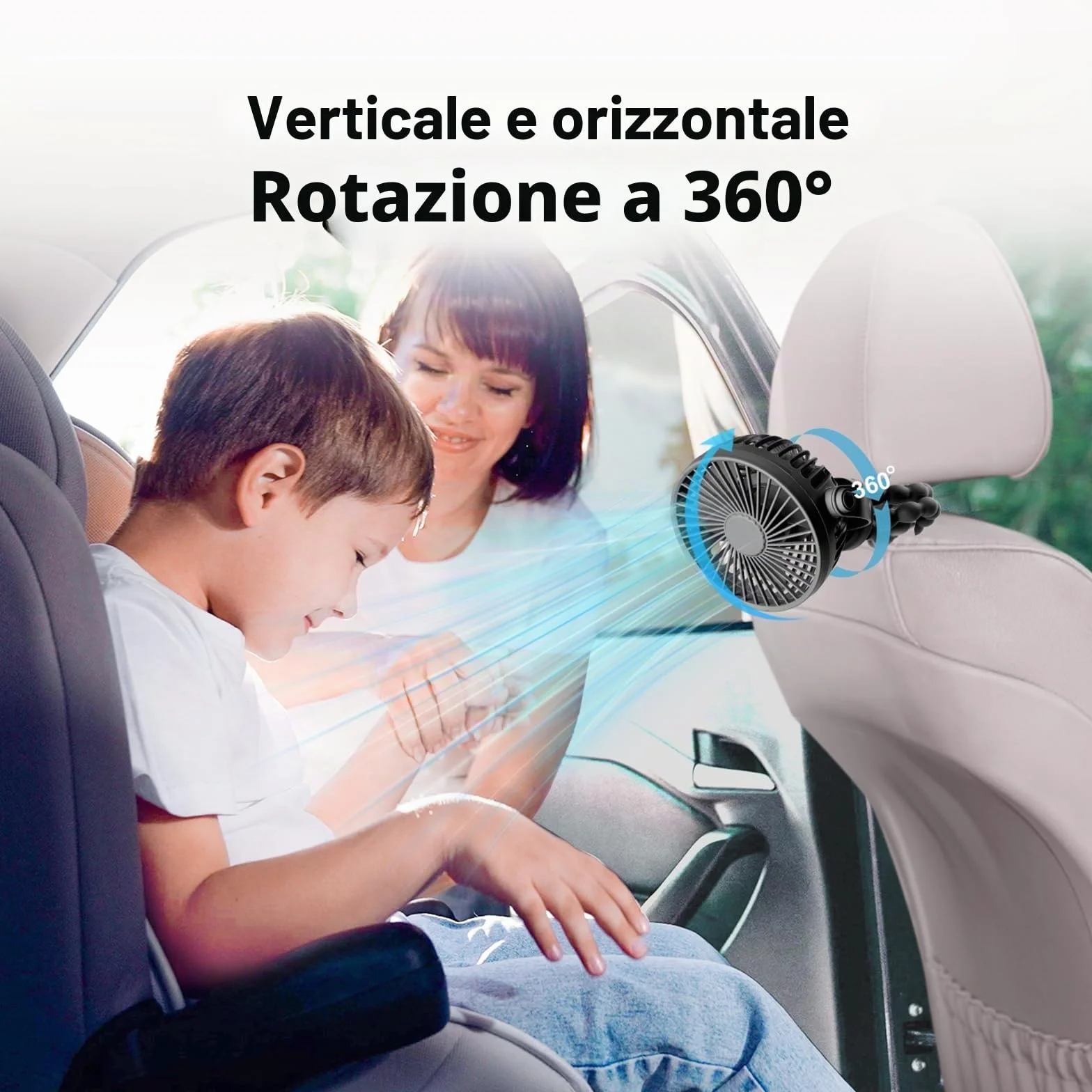 PaPaFboy Ventilatore Portatile Ricaricabile 20H 3 Velocità 360° Rotazione Silenzioso USB per Passeggino
