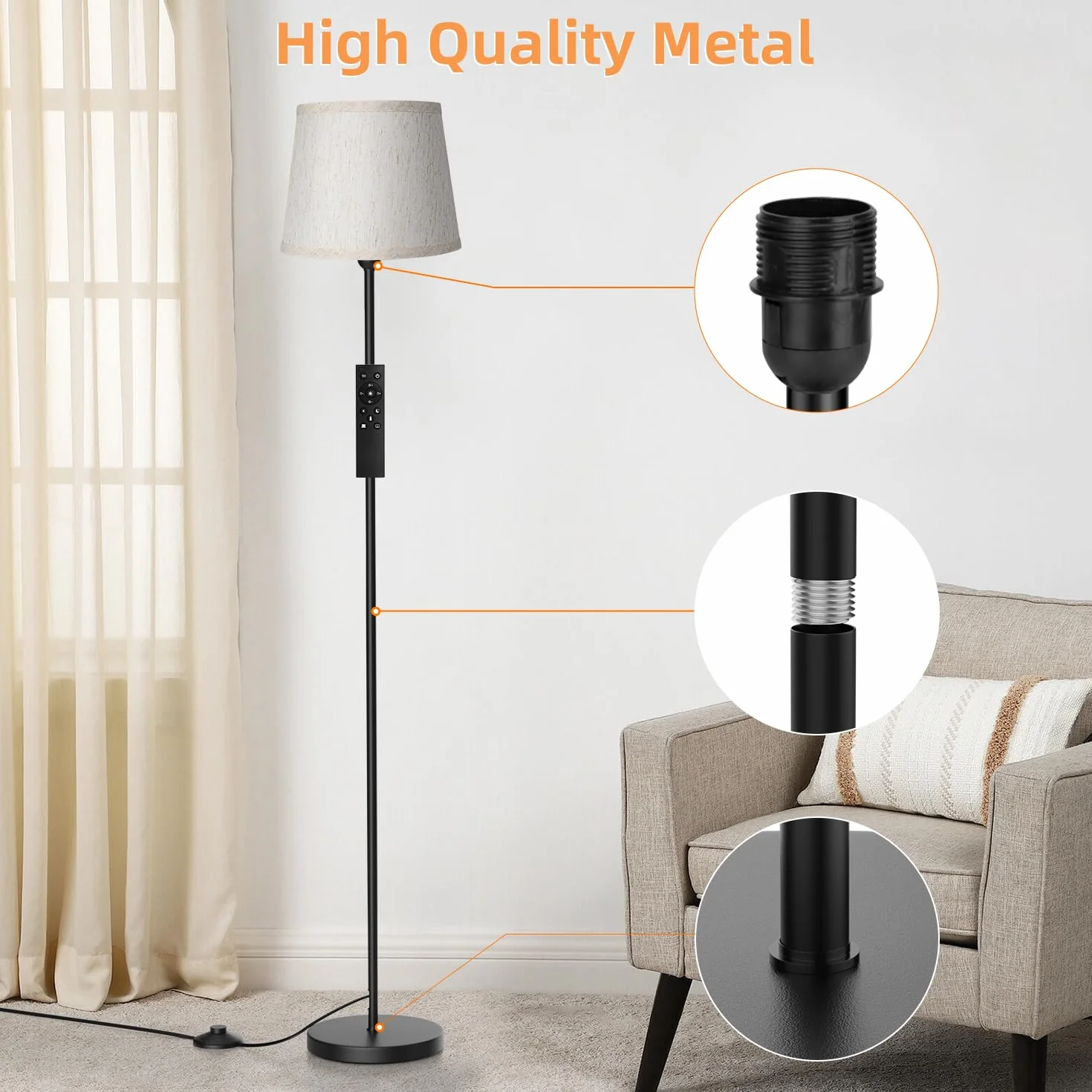 GPATIO Lampada da Terra con Telecomando, Piantana con 11 Cambiamenti di Colore, Luminosità Continua, Lampada da Pavimento con Lampadina Dimmerabile da per Soggiorno,Camera da Letto,Ufficio
