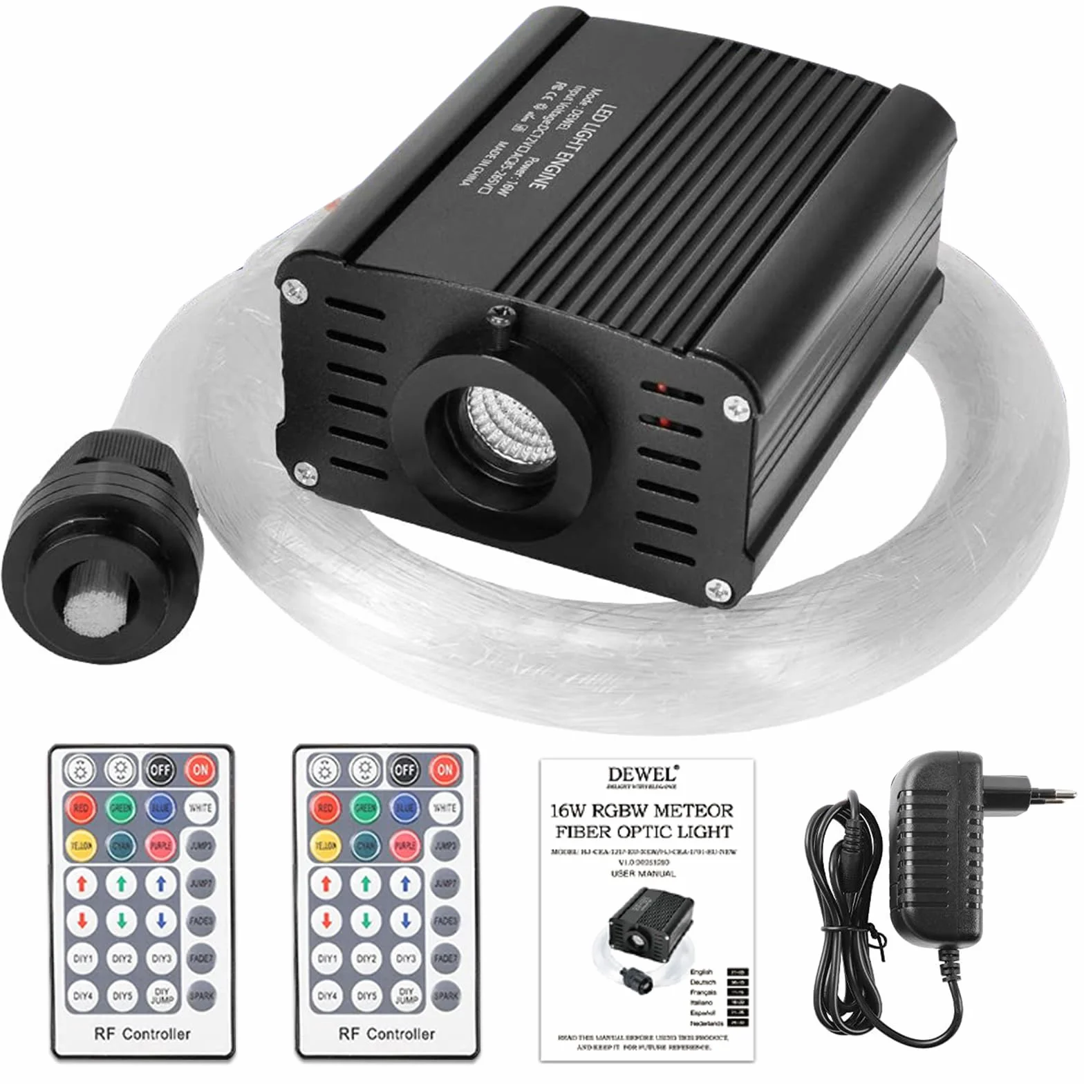 DEWEL Luce in Fibra Ottica, 16W RGBW Cielo Stellato, 450 pz*0.75mm*2m LED per Casa/Auto, Telecomando a 28 Tasti/Starry Sky Plafoniere Kit per Soffitto Room Decor