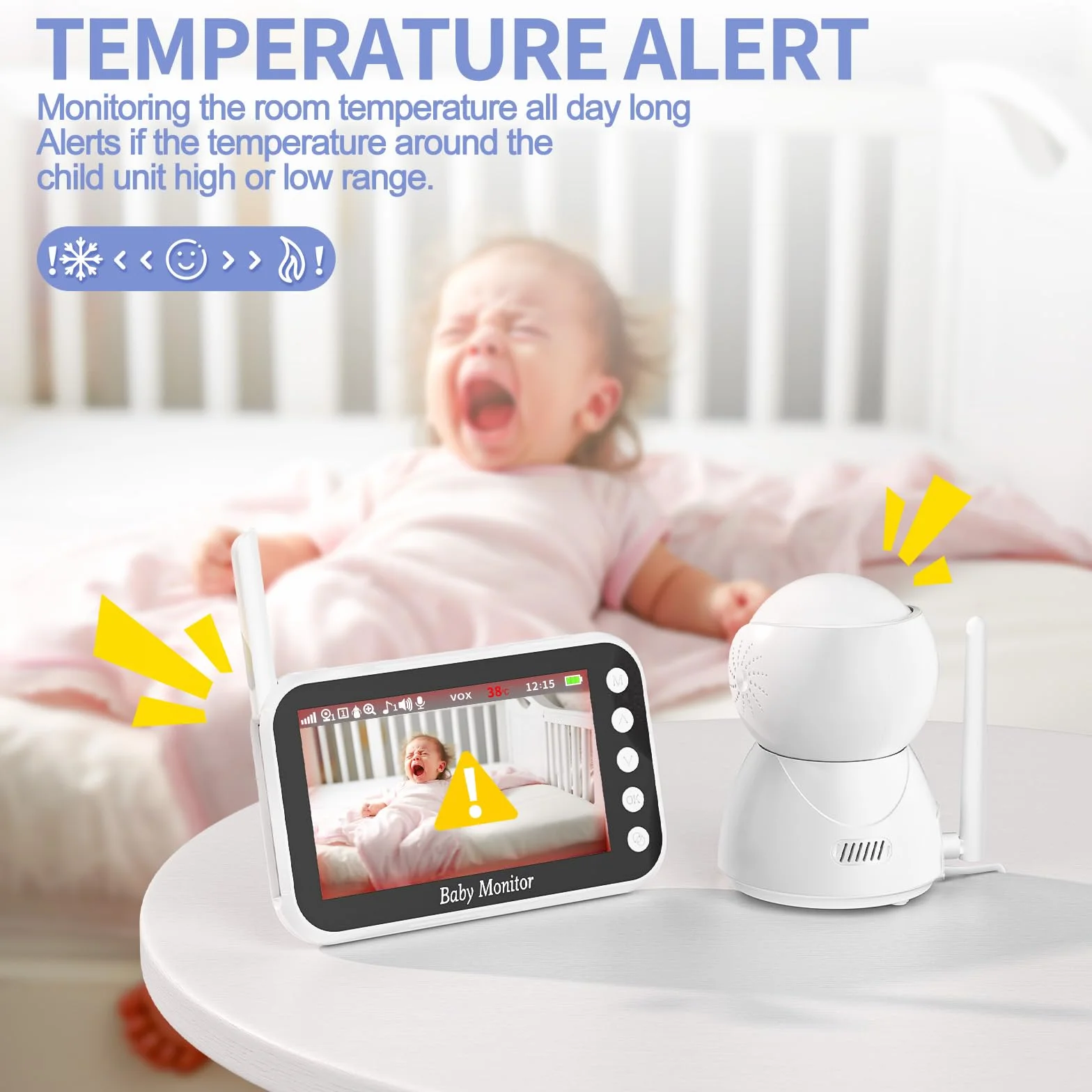 Baby Monitor Video e Audio 720P Display 4.3 Pollici Zoom Digitale VOX Audio Bidirezionale Rilevamento Temperatura