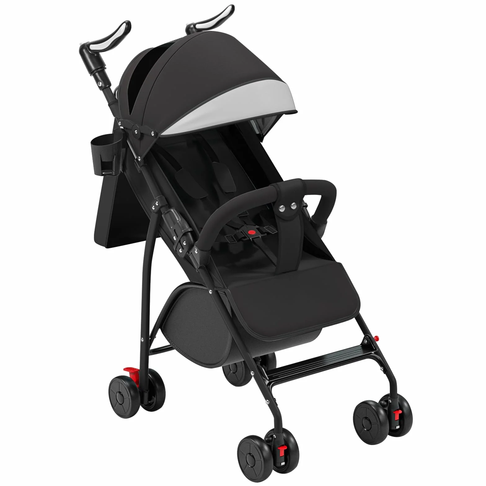 Passeggino a 4 Ruote 25 kg Pieghevole Compatto Grande Capottina Schienale Inclinabile Manubrio Regolabile