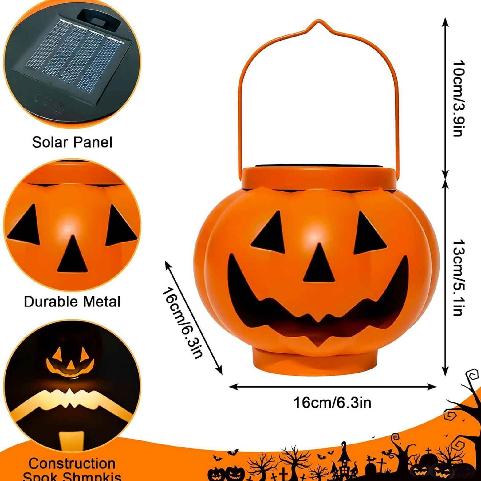Lanterna Solare A Forma Di Lampada Decorativa Impermeabile | Lanterna Solare Halloween per Autunno Ringraziamento Giardino Cortile Sentiero Prato Albero