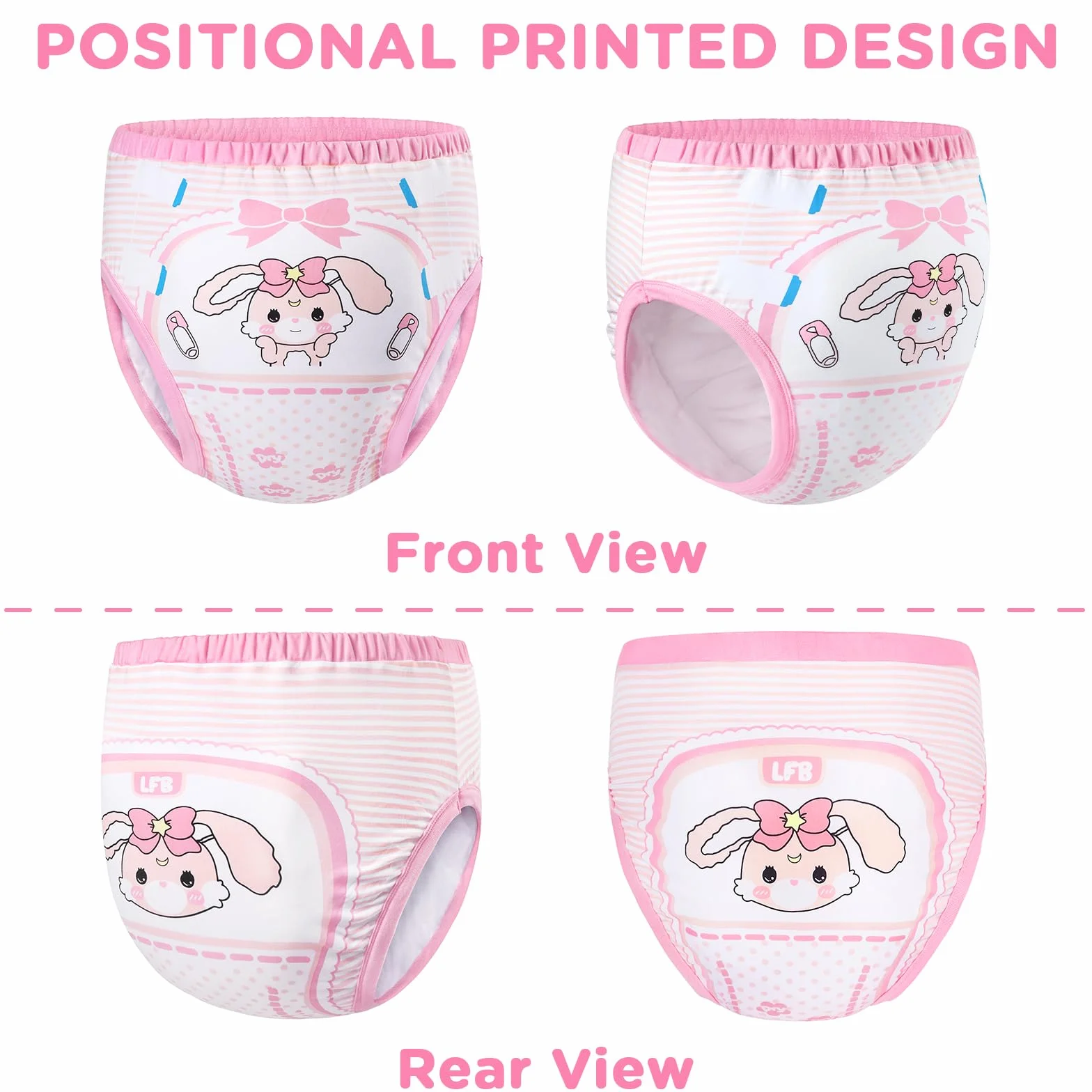 LittleForBig Mutandine Addestramento Adulti Cotone Morbido - Comode Lavabili Riutilizzabili Baby Usagi Rosa S