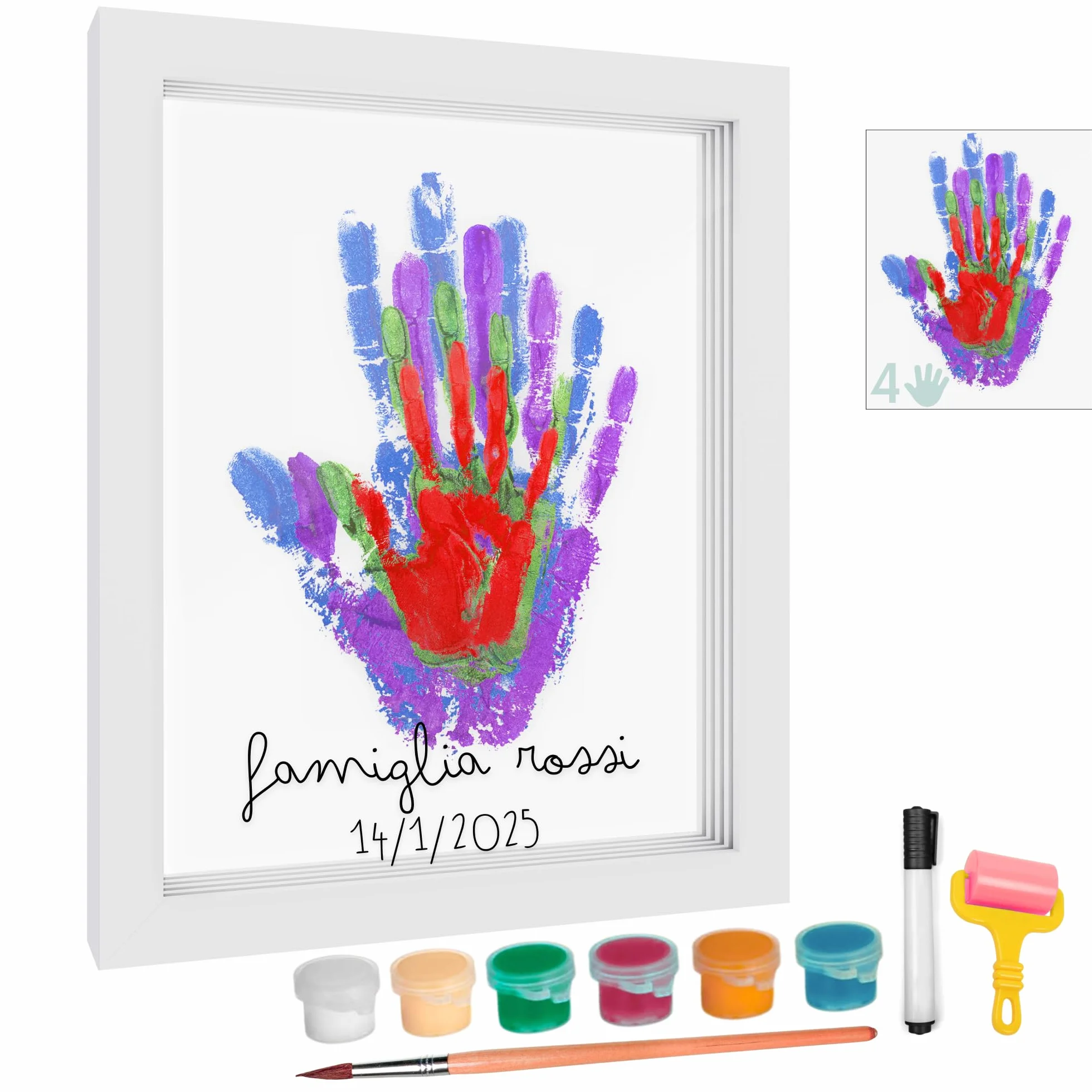 Kit Impronta Mani e Piedi Neonati, Cornice con Spazio per 4 Impronte, Set Regalo Neonato
