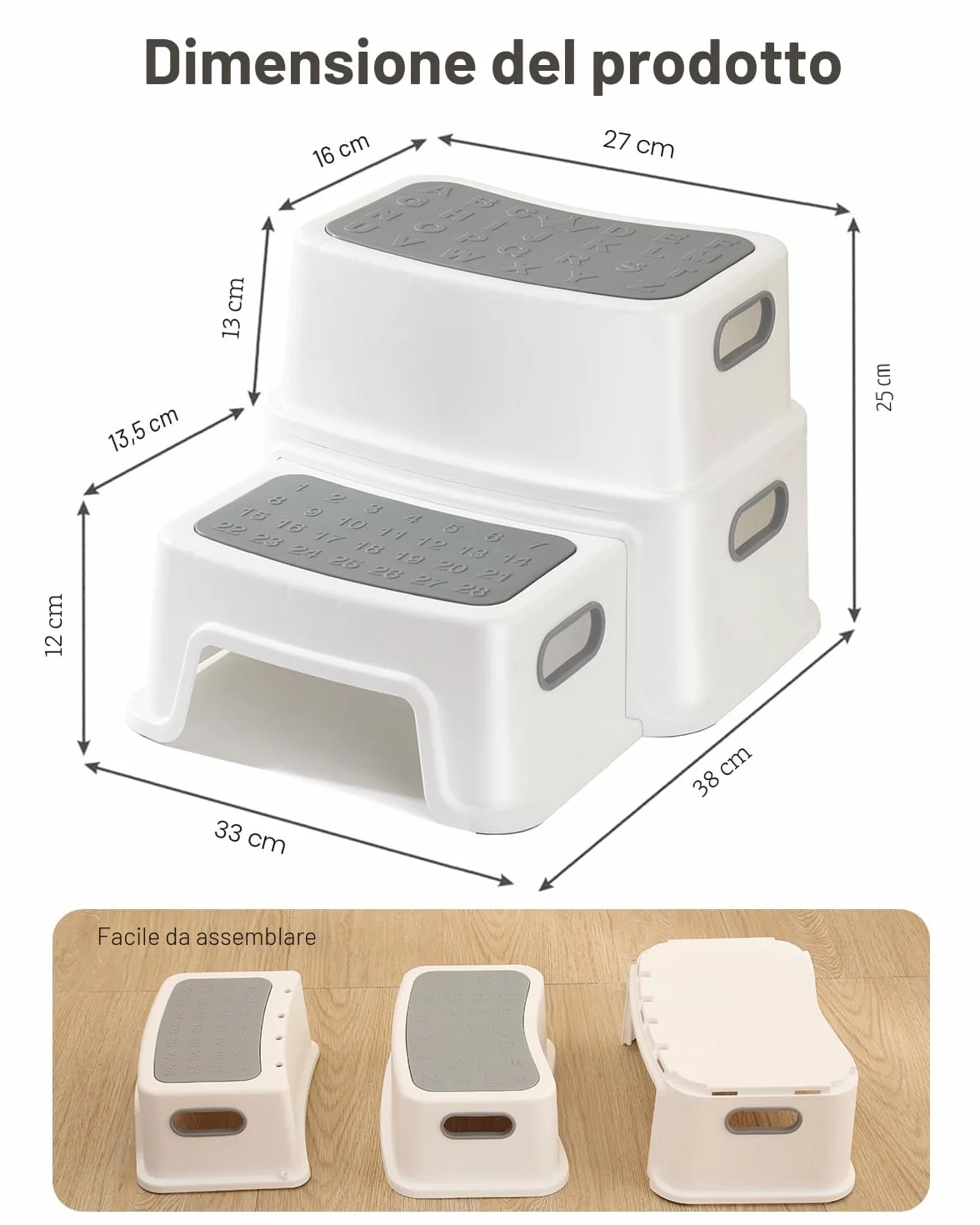 Sgabello Bambini 2 Gradini Antiscivolo Antiribaltamento 90 kg per Bagno Lavandino Toilette