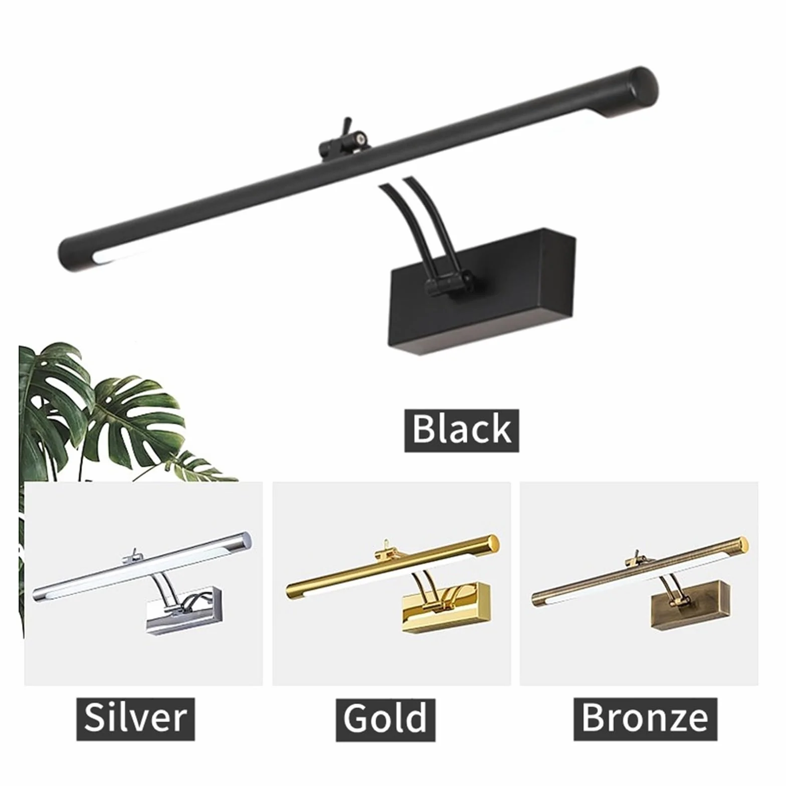 Luci per quadri da parete Lampada da parete moderna for bagno a LED, acciaio inossidabile impermeabile L40 / 55 / 70CM, applique for specchio da interno con interruttore(Noir,12W 55CM)