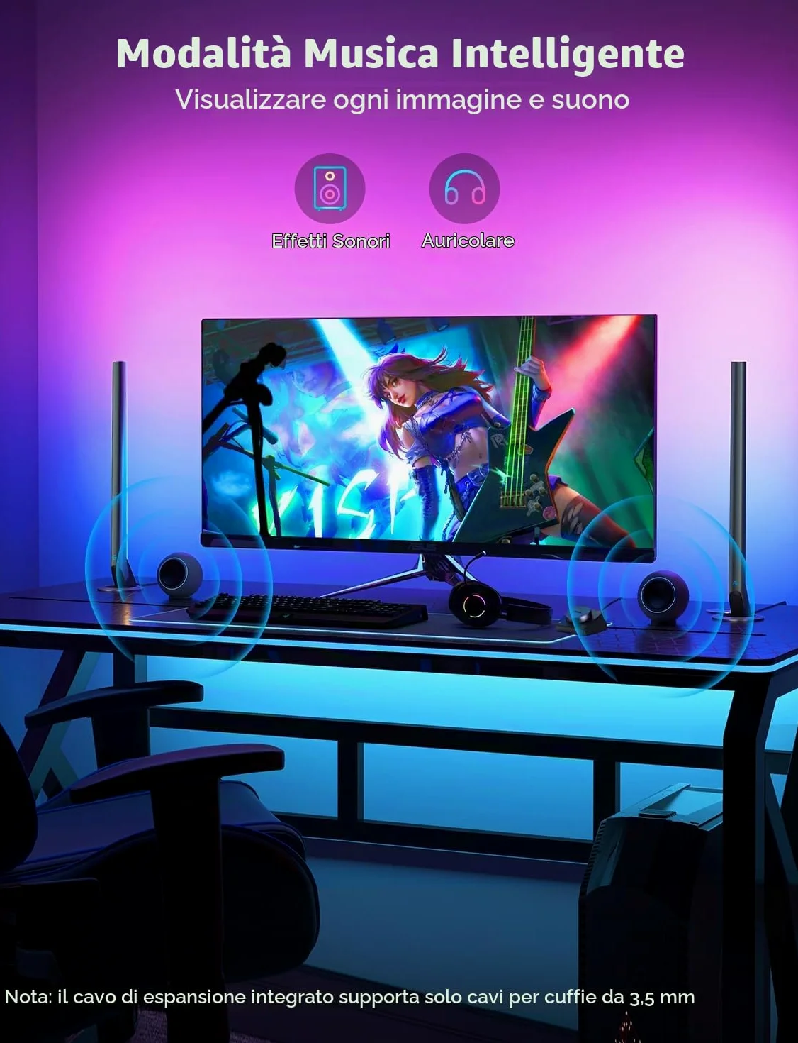 Govee RGBIC Lightbar da Gioco per PC con Controller da Tavolo, Barra Luminosa LED Wi-Fi da 42 cm con Sincronizzazione Musicale per TV e Monitor e 60+ Modalità di Scena