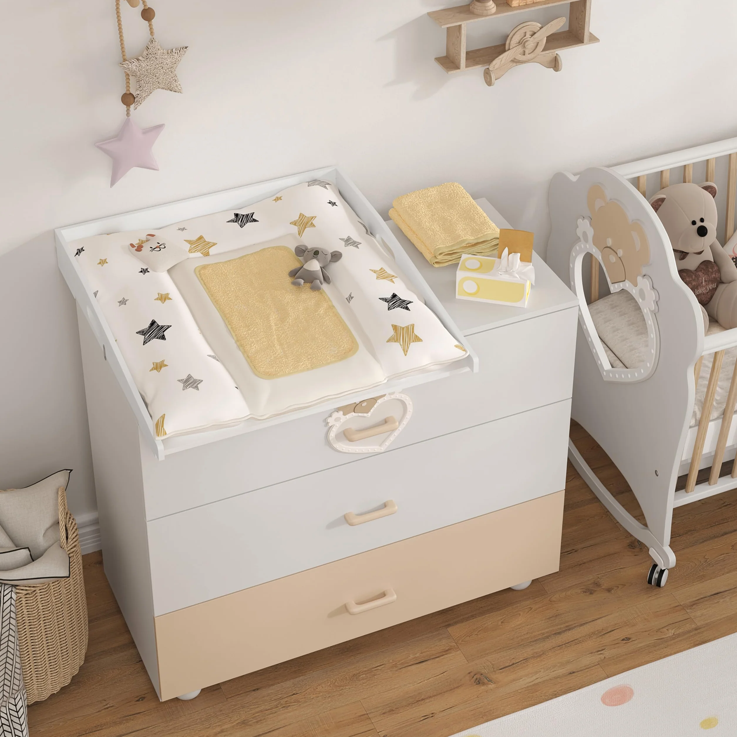 WOLTU Fasciatoio per Cassettiera in MDF 70x75x10 cm Bianco