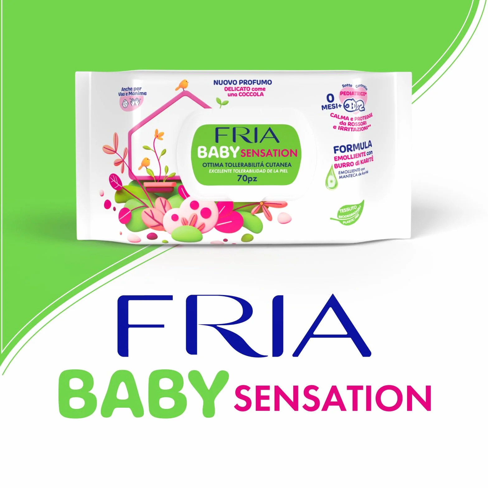Fria Baby Sensation Salviette per Cambio Pannolino Burro di Karitè 70 Salviette