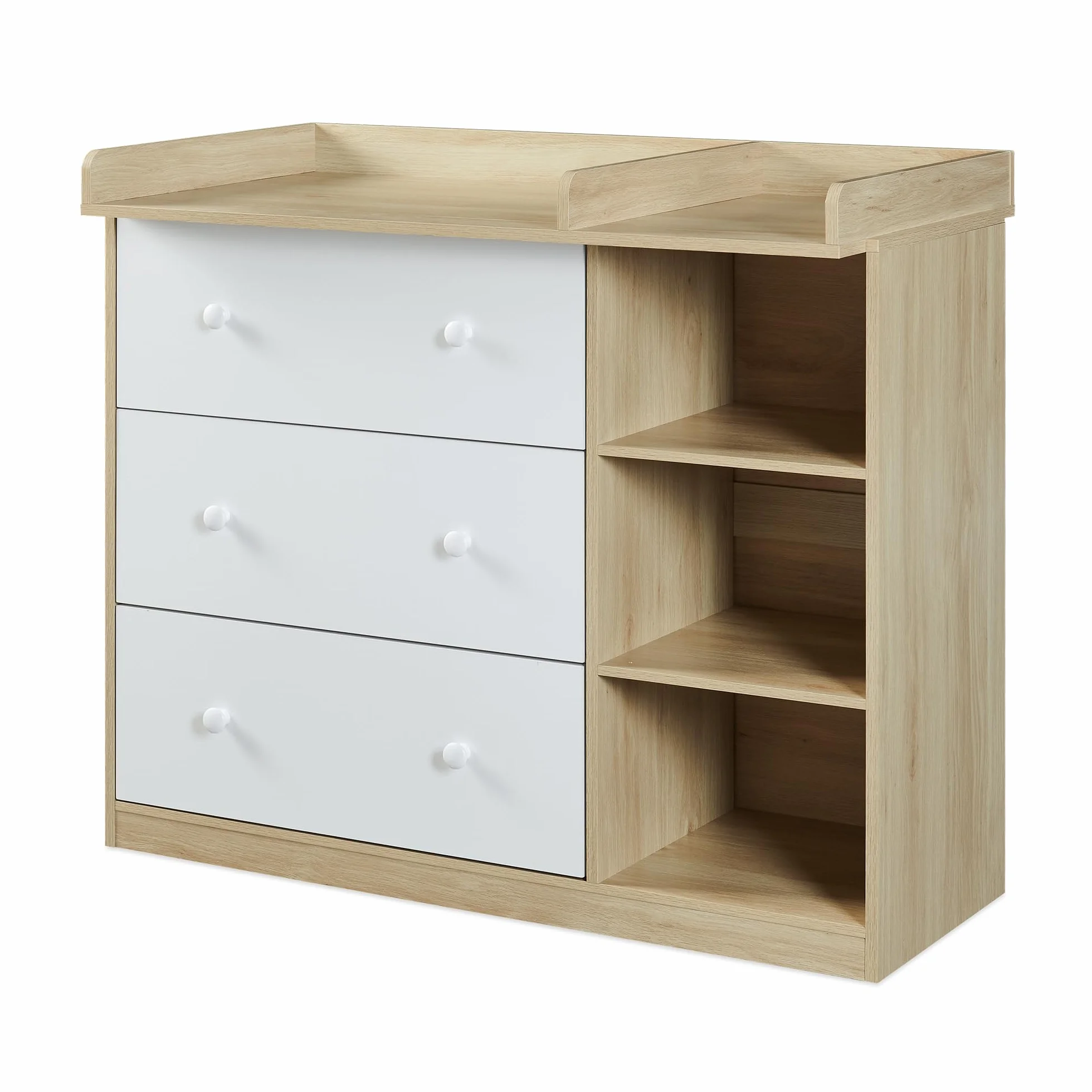 Cassettiera con Piano Fasciatoio Rimovibile 3 Cassetti 93x110x55 cm Effetto Rovere/Bianco
