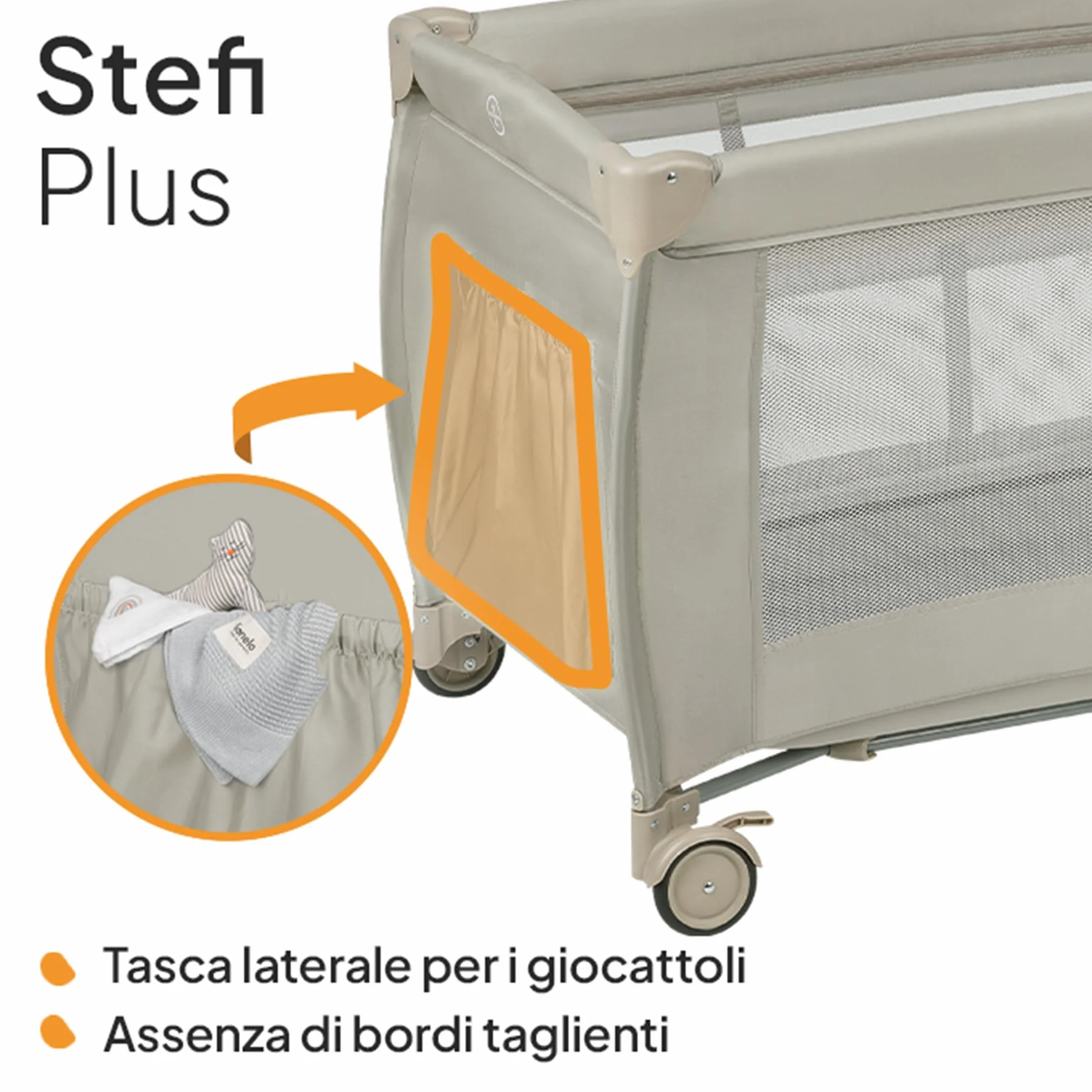 LIONELO STEFI PLUS Lettino da Viaggio Pieghevole 129x71x77cm per Bambini 0-3 Anni con Materasso 2 Livelli