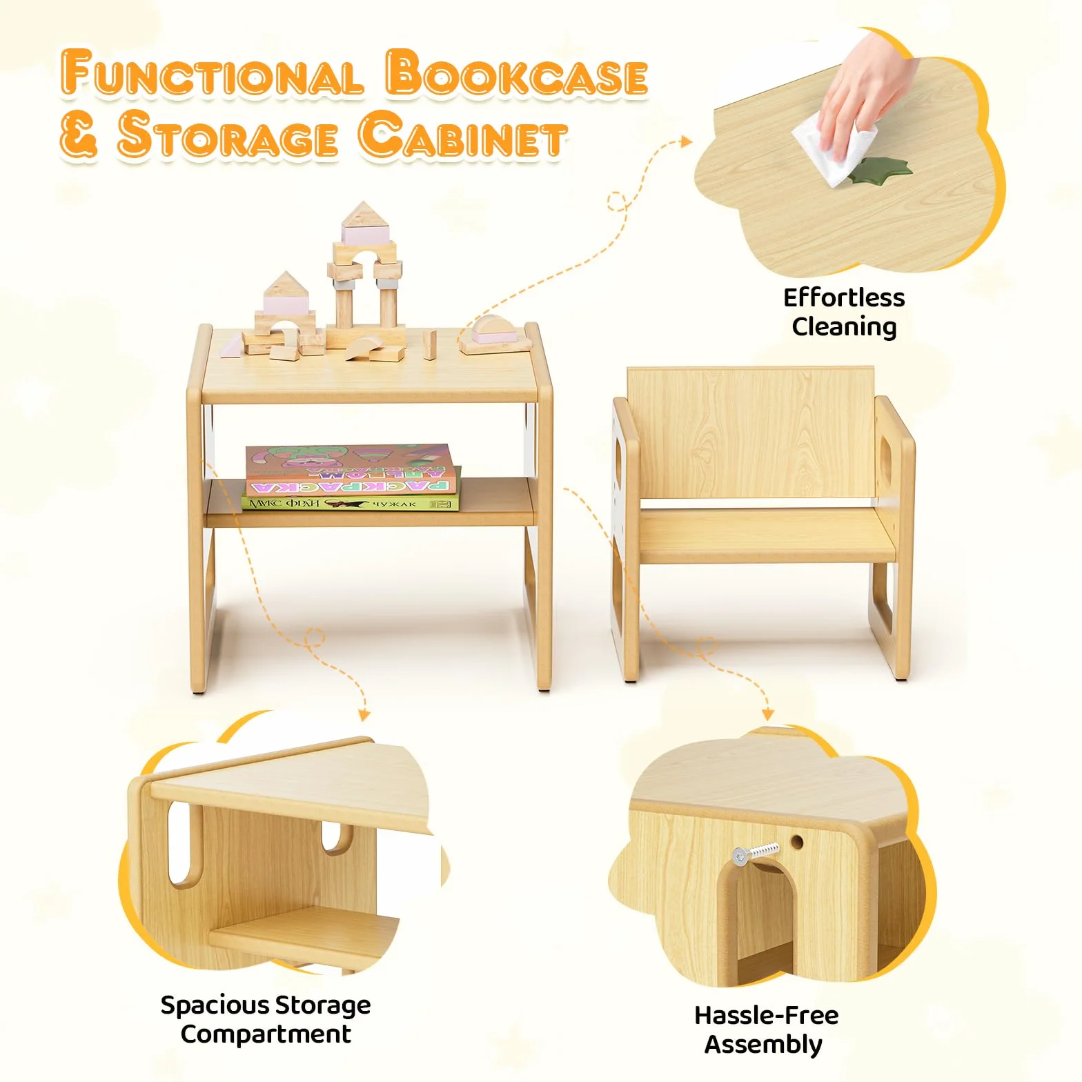 Montessori Set Tavolo e Sedia per Svezzamento Regolabile Bambini Piccoli Pasti Apprendimento Gioco