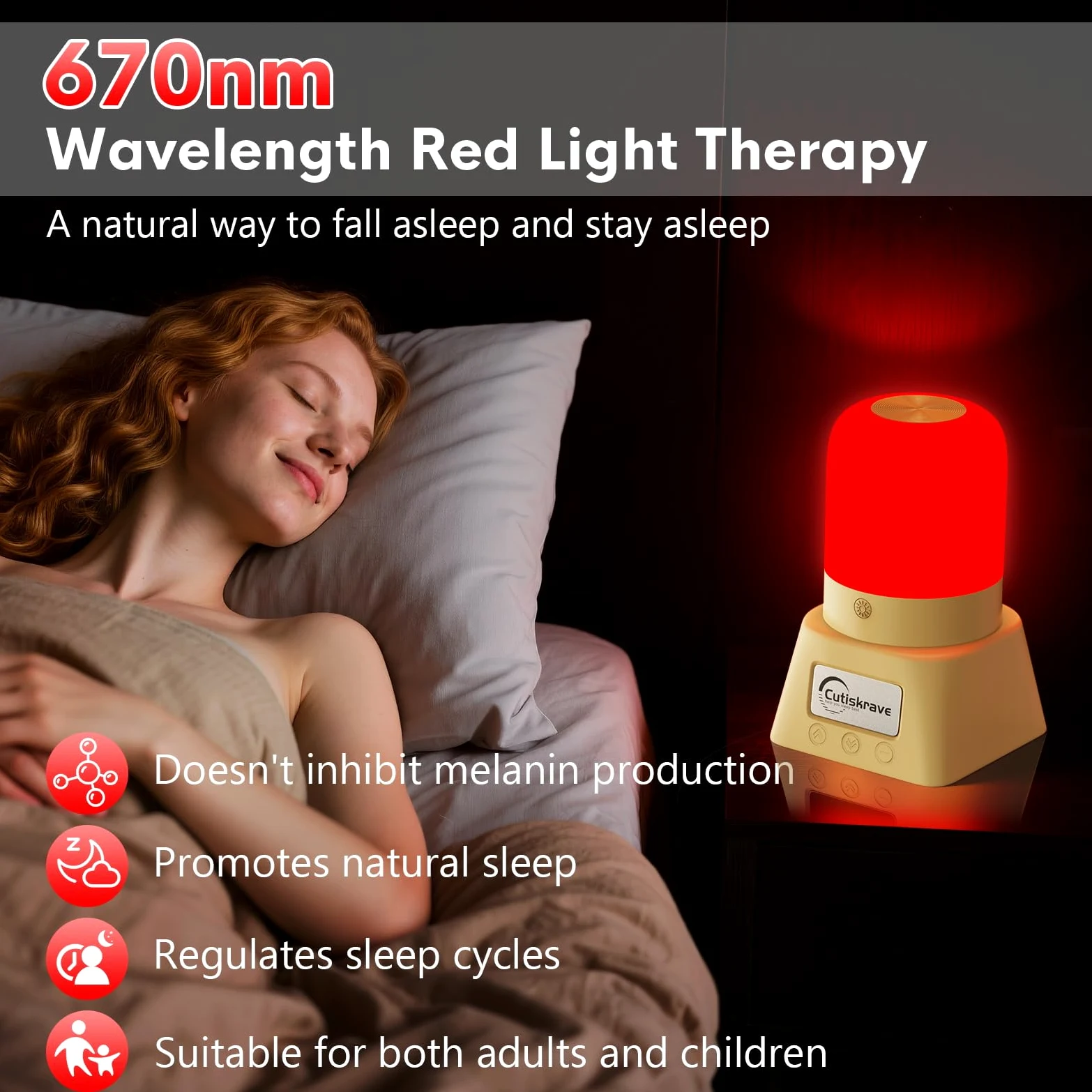 Lampada notturna a luce rossa per dormire, lampada da scrivania con lunghezza d'onda 670 nm, telecomando touch, luce rossa per dormire, sostenuta dalla scienza, per rilassamento profondo, viaggi