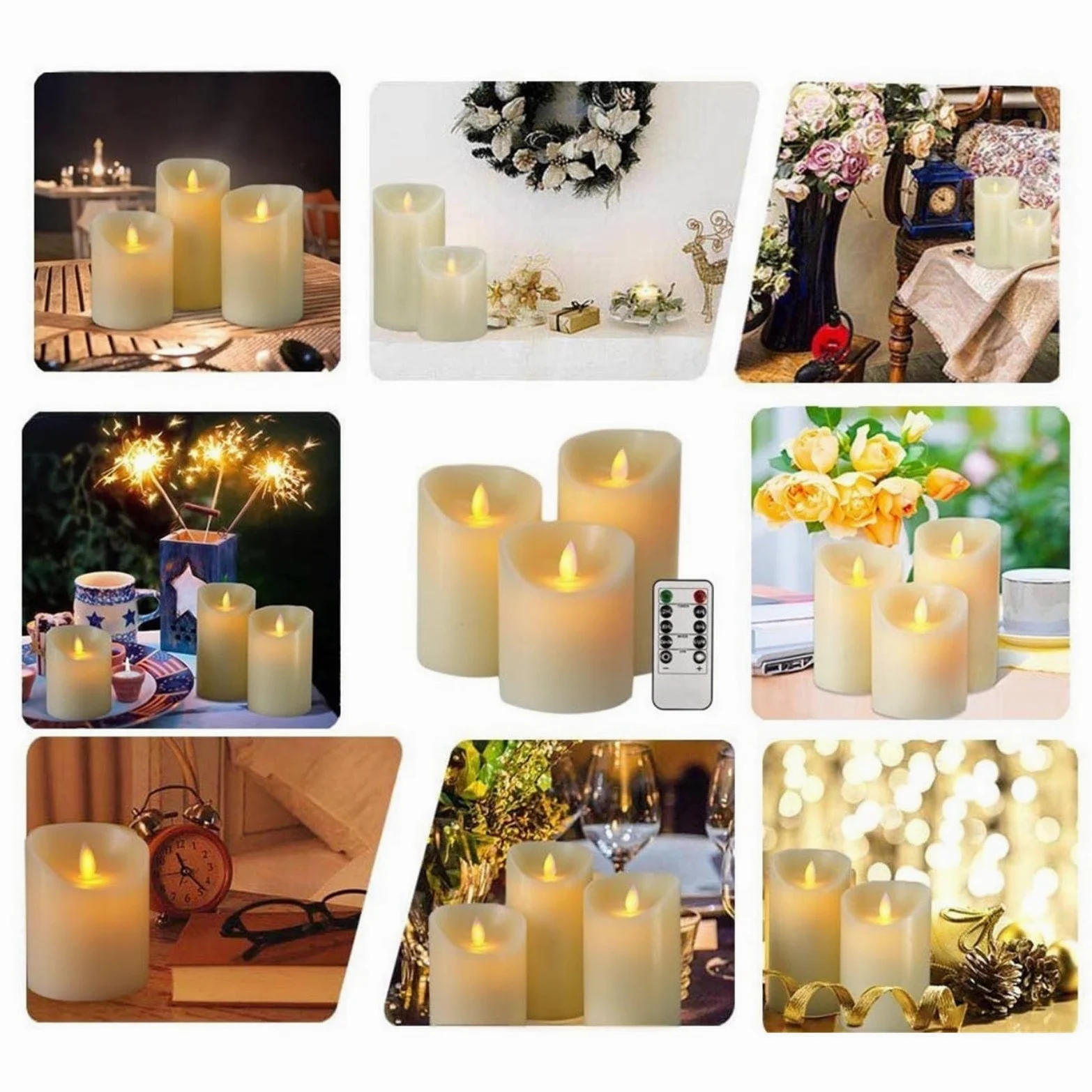 Candele senza fiamma, Candele a batteria Candele senza fiamma a LED in vera cera con telecomando e timer, Candela elettronica finta for decorazioni for la casa delle feste, Set di 3 (Size : B)