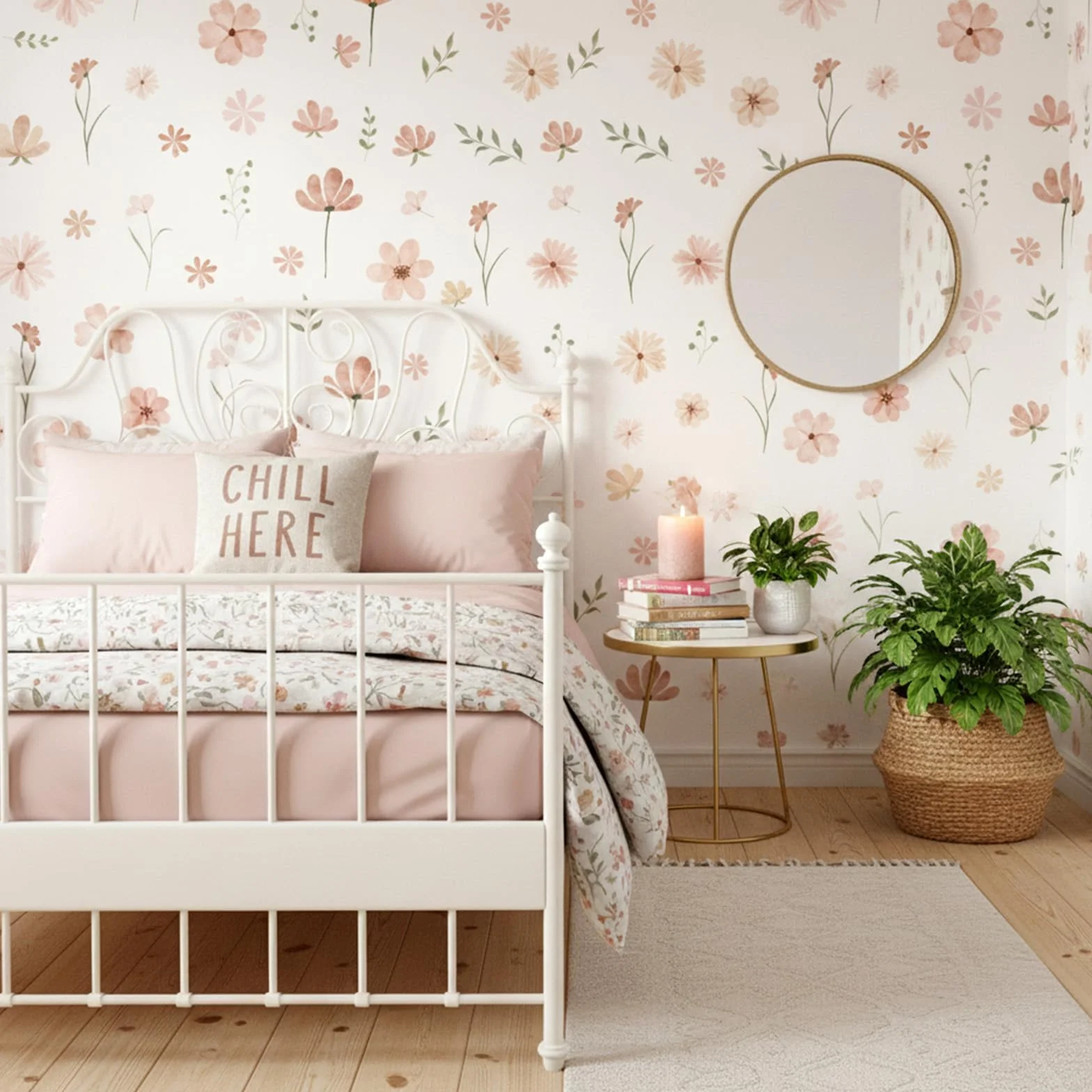 Boho Adesivi Murali Floreali 9 fogli con fiori, piccoli motivi piante per cameretta ragazze