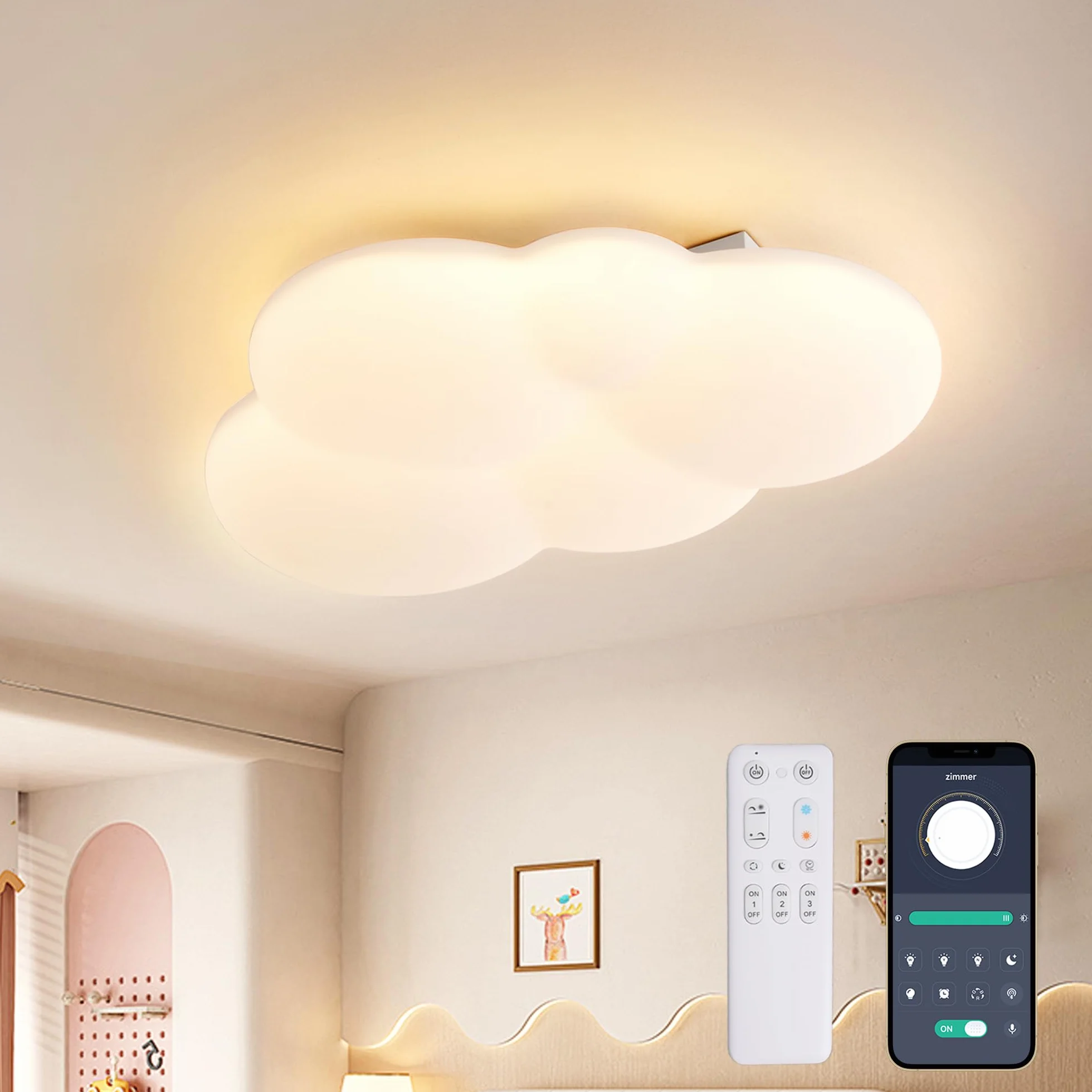 Plafoniera Cameretta Bambini Lampadario 40CM Nuvola Cameretta Plafoniera Led Soffitto Dimmerabile Telecomando 3000-6000K, Lampade a Soffitto Cameretta Bambina camera da letto 32W