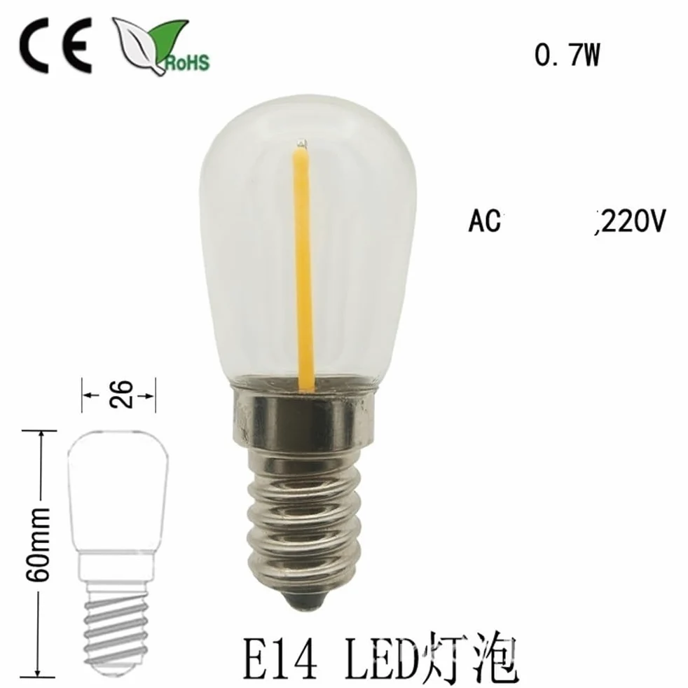 HHF Illuminazione domestica, Confezione da 50 luci LED for frigorifero AC220V E14/E12/E17 T26 0,5 W, luci di Natale in vetro trasparente(2200K Yellow,220V E14)