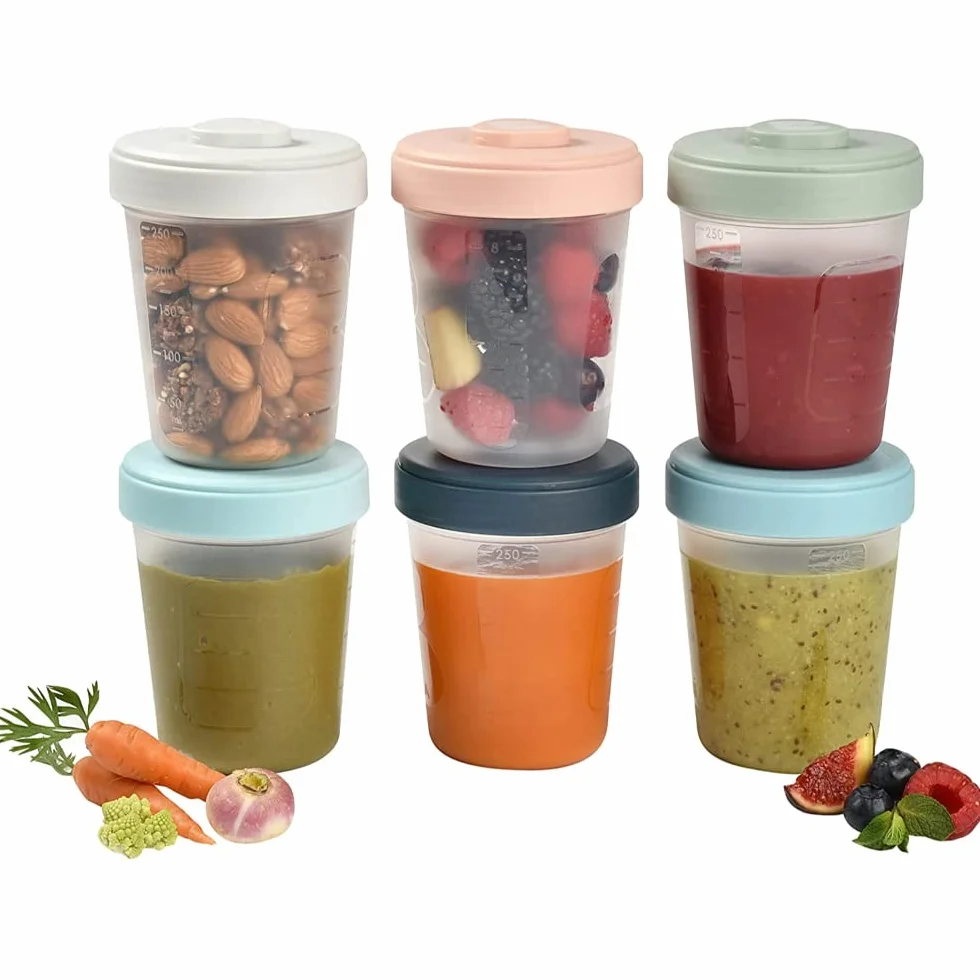 BÉABA Set di 6 Contenitori per Pappa in Silicone 250 ml Ermetici Impilabili per Svezzamento Bebè