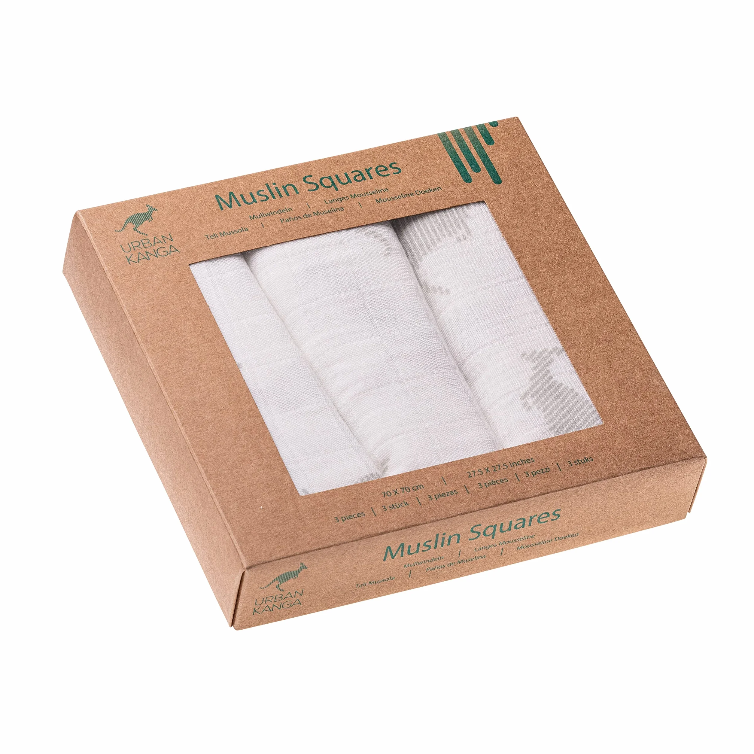 Teli Mussole Oekotex Neonato 70 x 70 cm Confezione da 3 Grey Kanga