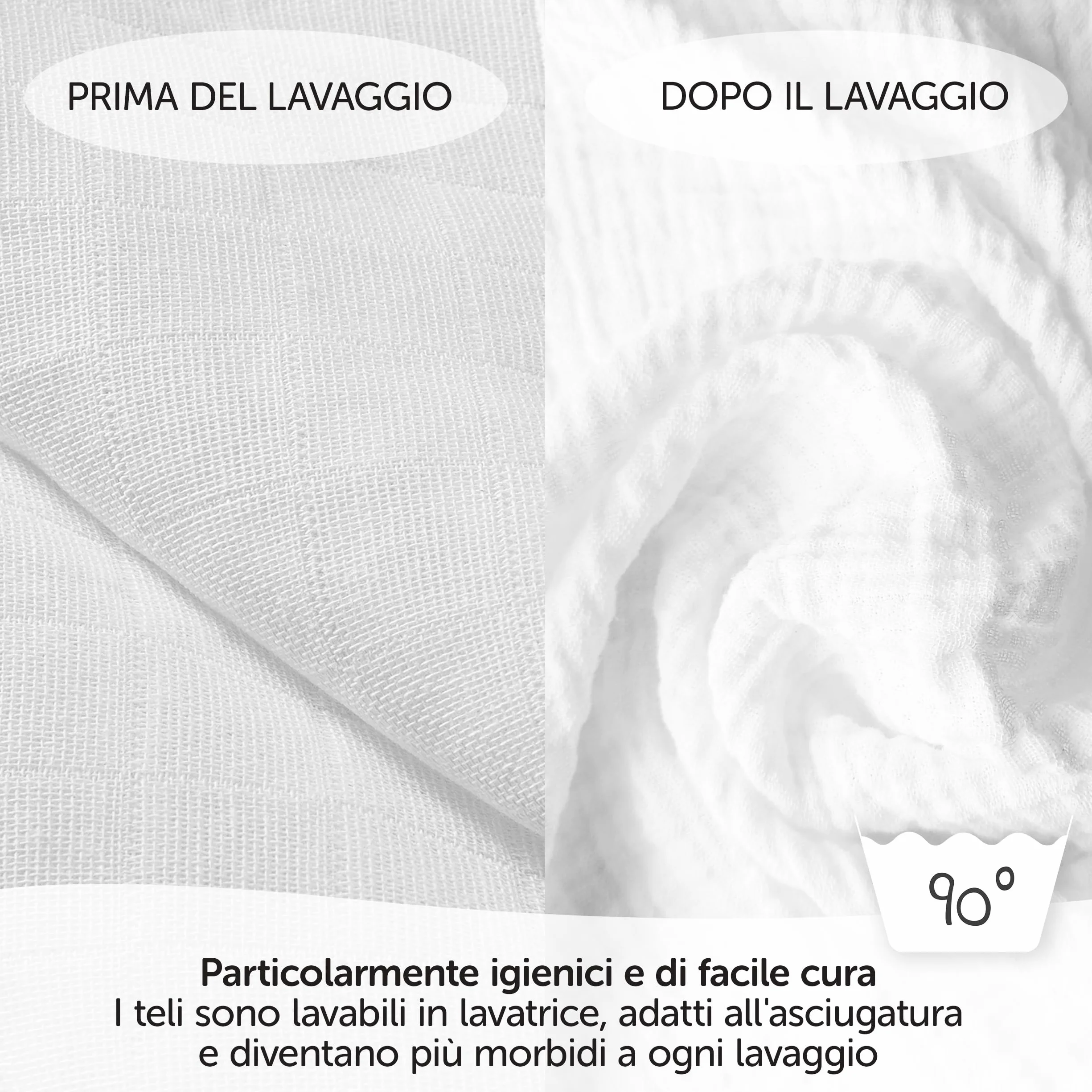 Teli in Mussola Neonato 80x80 Oeko-Tex Standard 100 10 Pezzi Bianco