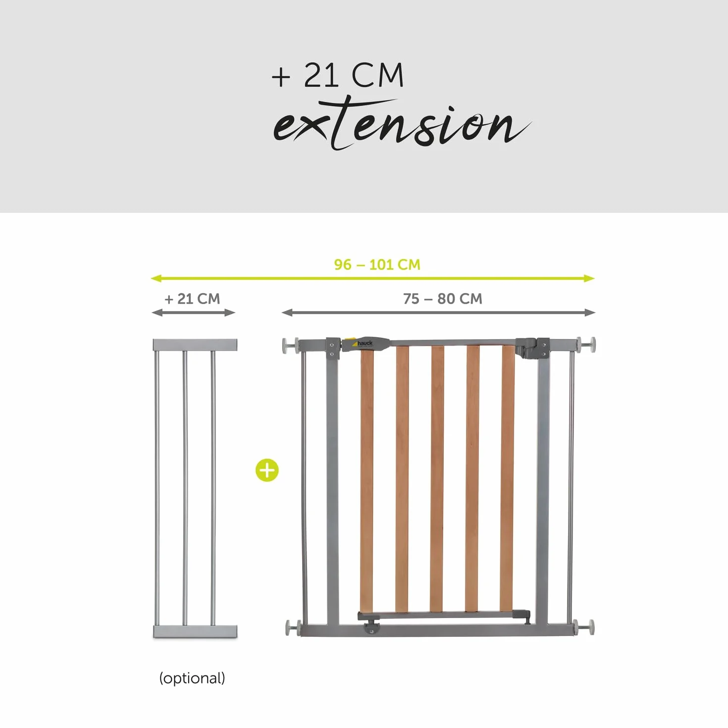 Hauck Estensione Cancelletto per Bambini 21 cm Woodlock Safegate Compatibile Stop N Safe 2 Metallo Grigio