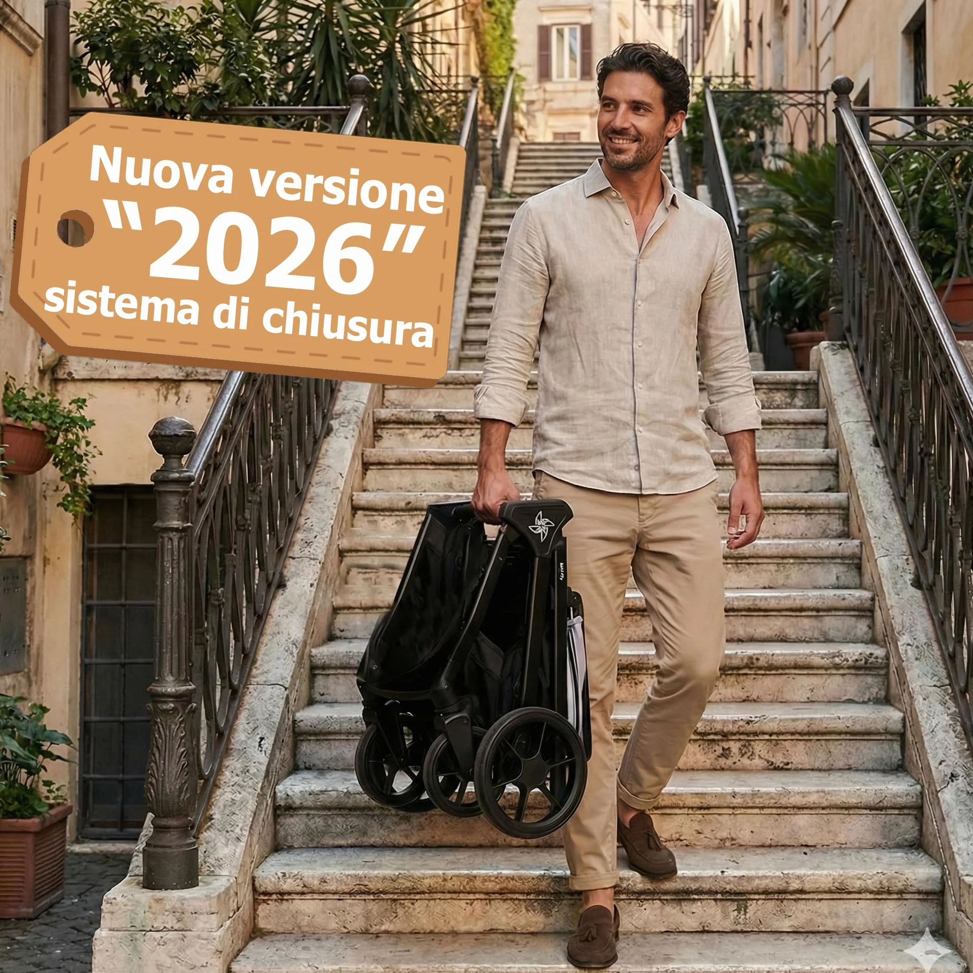 Passeggino Leggero 25 kg Portata, Pieghevole ad una Mano, Seduta Ampia, Ruote Grandi Ammortizzate, Cappottina XXL e Parapioggia Nero