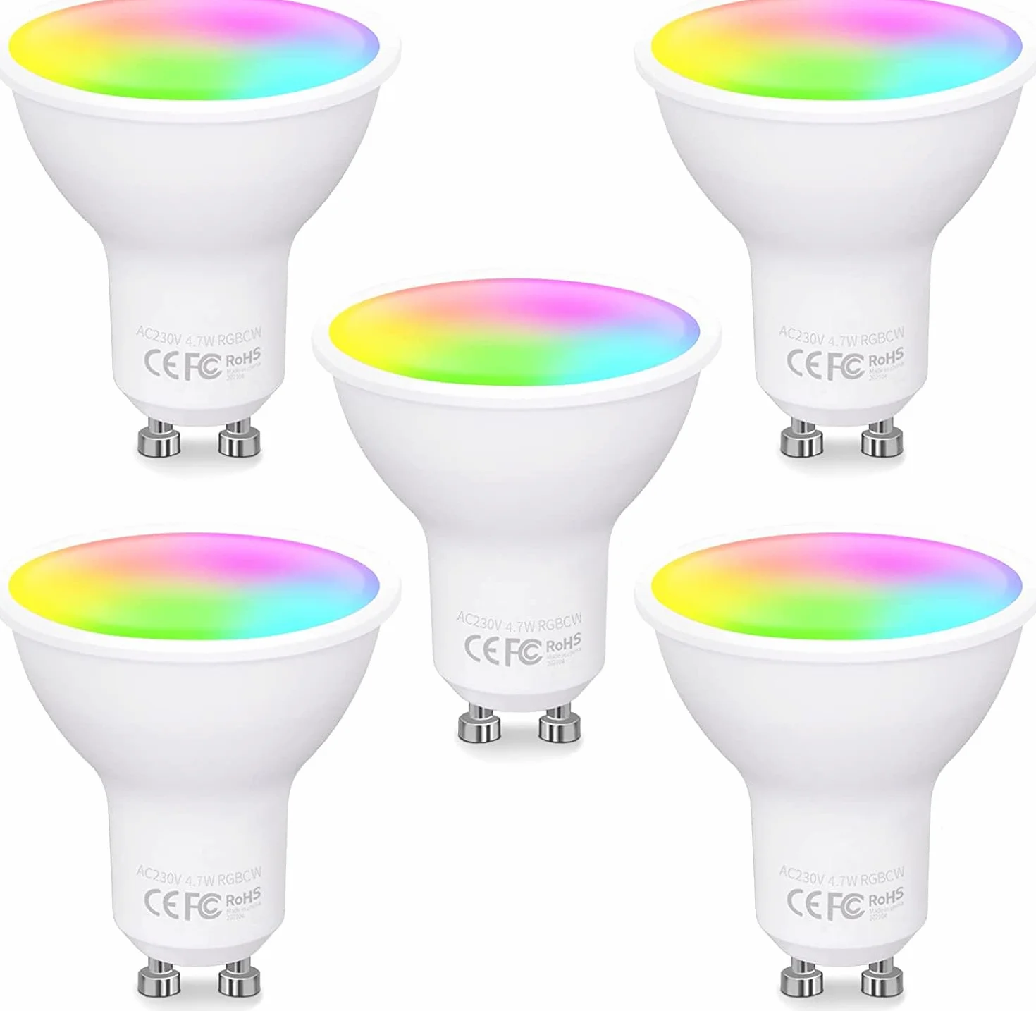 Fitop Lampadine Alexa Inteligente LED GU10, Dimmerabile Lampadina Smart 4.7W=50W, RGB & 2200K-6500K Bianco Freddo Caldo, Compatibile con Alexa/Google Home/Siri, Controllo APP, 5 pezzi