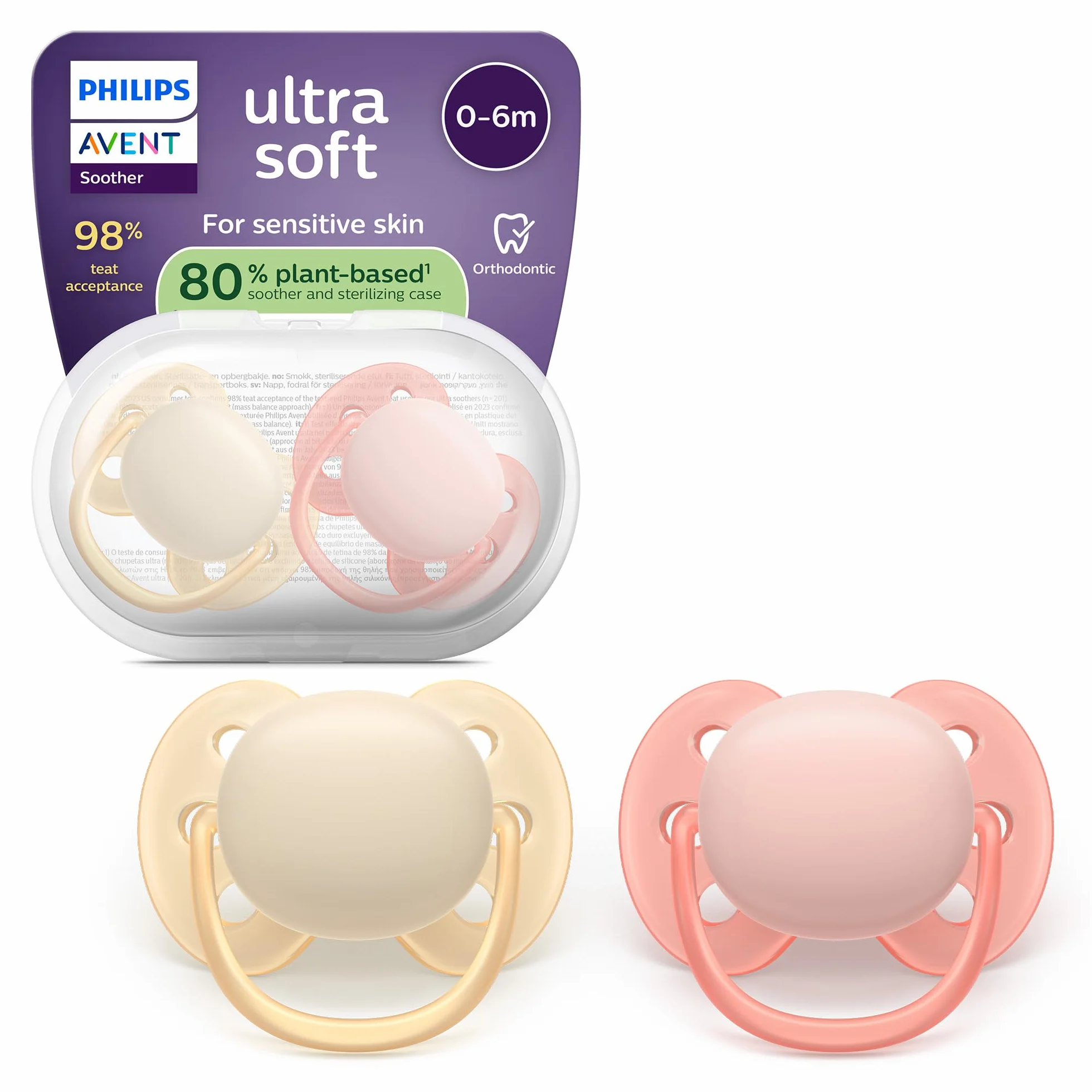 Philips Avent Ultra Soft Ciuccio ortodontico per neonati 0-6 mesi, silicone morbido, senza BPA, confezione da 2