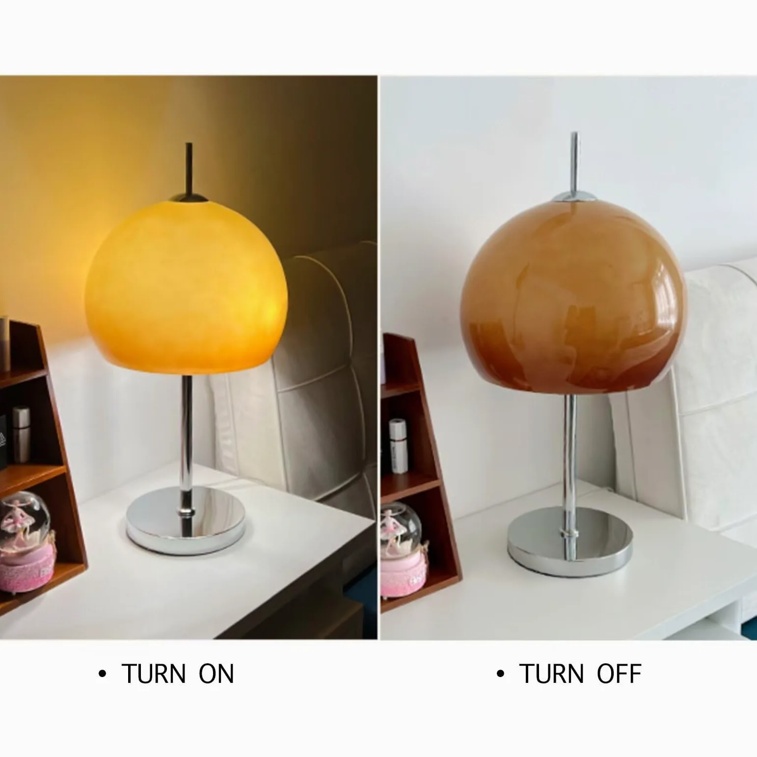Lampada da tavolo a forma di fungo in vetro, stile Bauhaus, luce notturna decorativa per camera da letto e soggiorno, design unico arancione sfumato per migliorare l'atmosfera