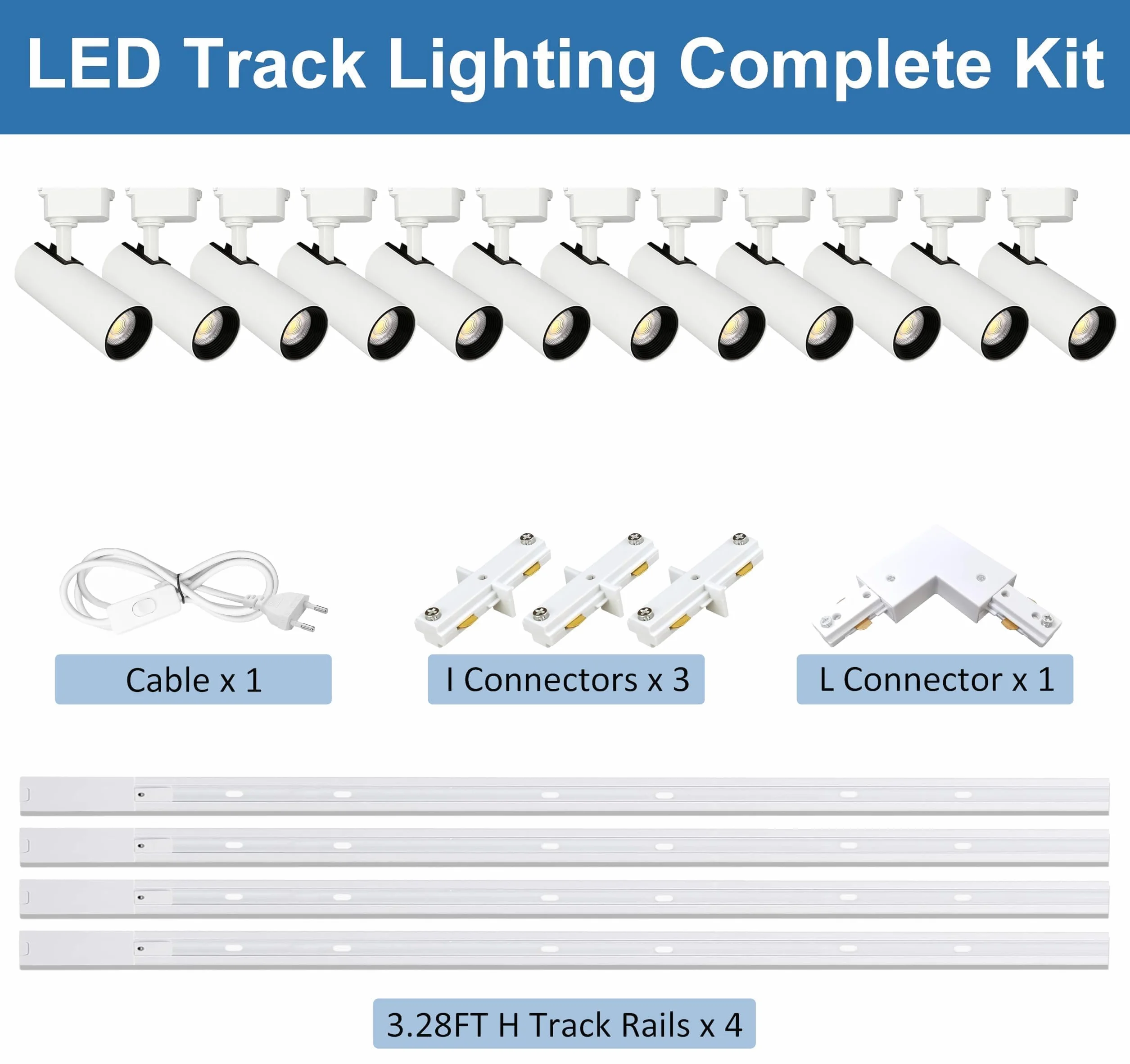 Kit di teste e binari illuminati, 20W 6000K Cool White Plug in LED Track Lights compatibile con il sistema di luci a binario di tipo H con binari da 4x1m Faretto moderno per illuminazione d'accento