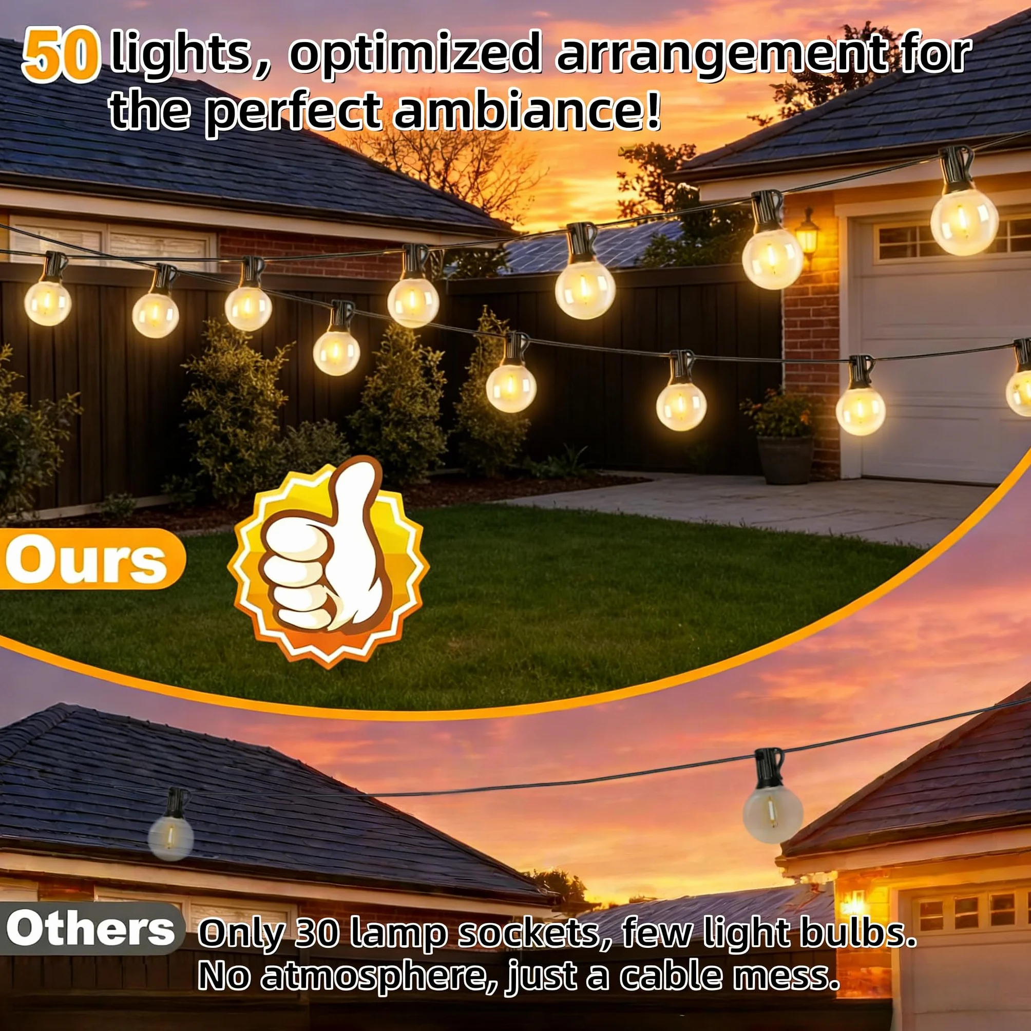 GPATIO Catena Luminosa Esterno G40 [100FT/ 30M], Lampadine in Plastica Bianca Calda 50+2 Pz, Luci da esterno giardino Impermeabile per Feste in Giardino, Matrimonio, Decorazioni Vacanze ecc.