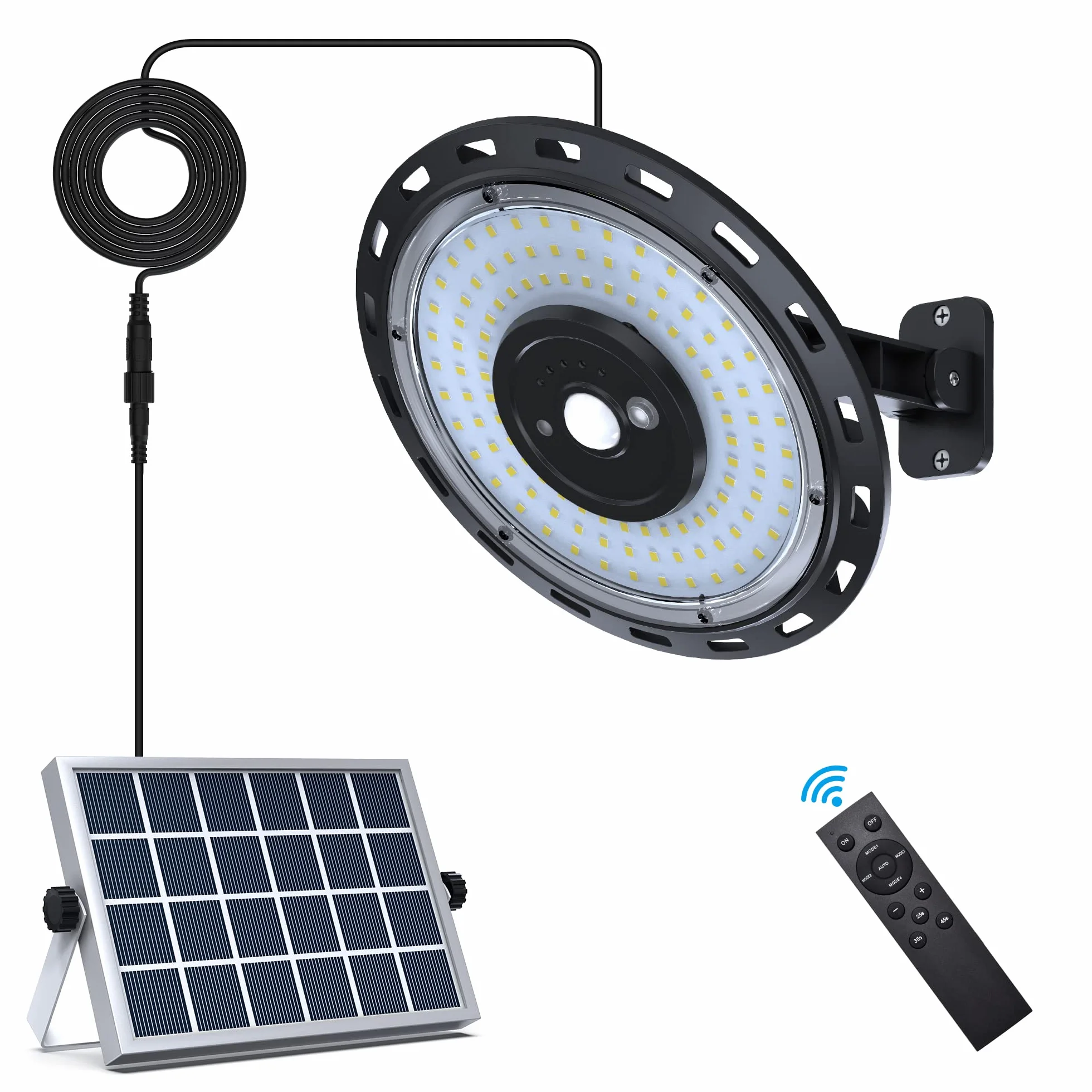 Luci Solari da Interno, Luce Solare da Capannone di Design a Rotazione con 6 Modalità di Illuminazione, Luci Solari a Sospensione 108LED 1500LM IP65 Impermeabili con Telecomando per Garage, Gazebo