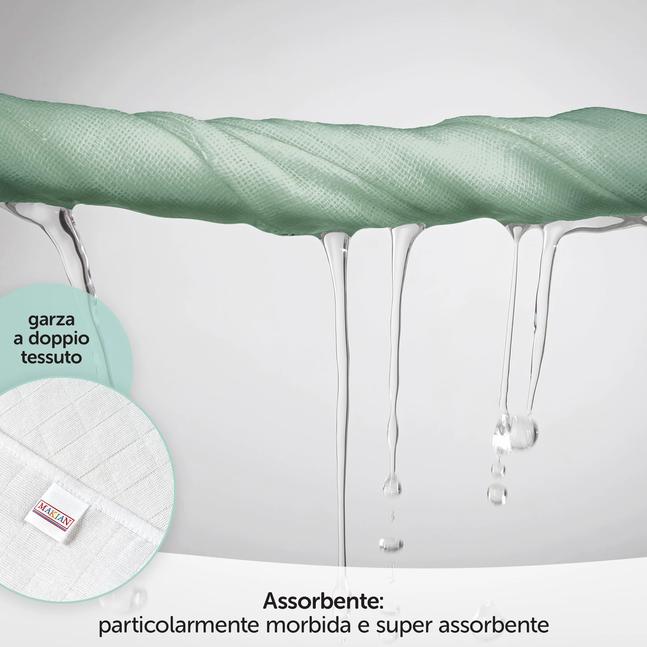 Mussole Neonato 70x70cm Cotone 100% OEKO-TEX Standard 100 Verde Bianco Menta Grigio Conf. 4