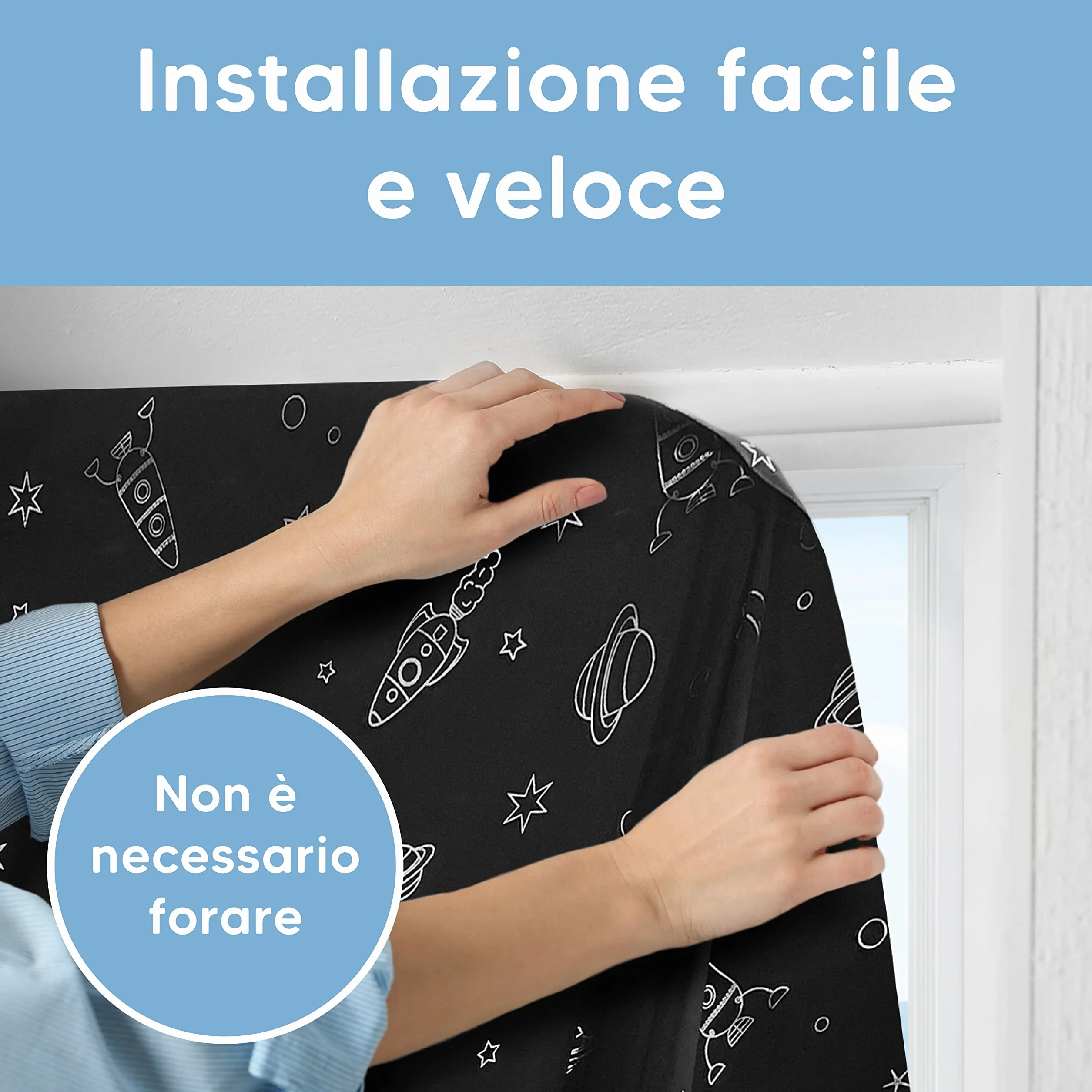Tenda oscurante regolabile 130x200cm con ventose e nastro biadesivo