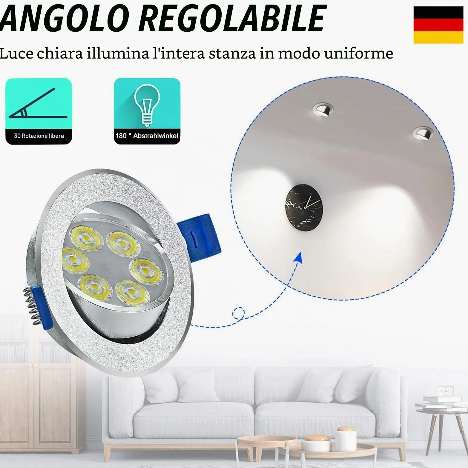 LZQ Faretto da incasso a LED, 20 pezzi, 3 W, 230 V, da soffitto, da incasso, per corridoio, camera da letto, soggiorno, bagno, cucina, bianco freddo