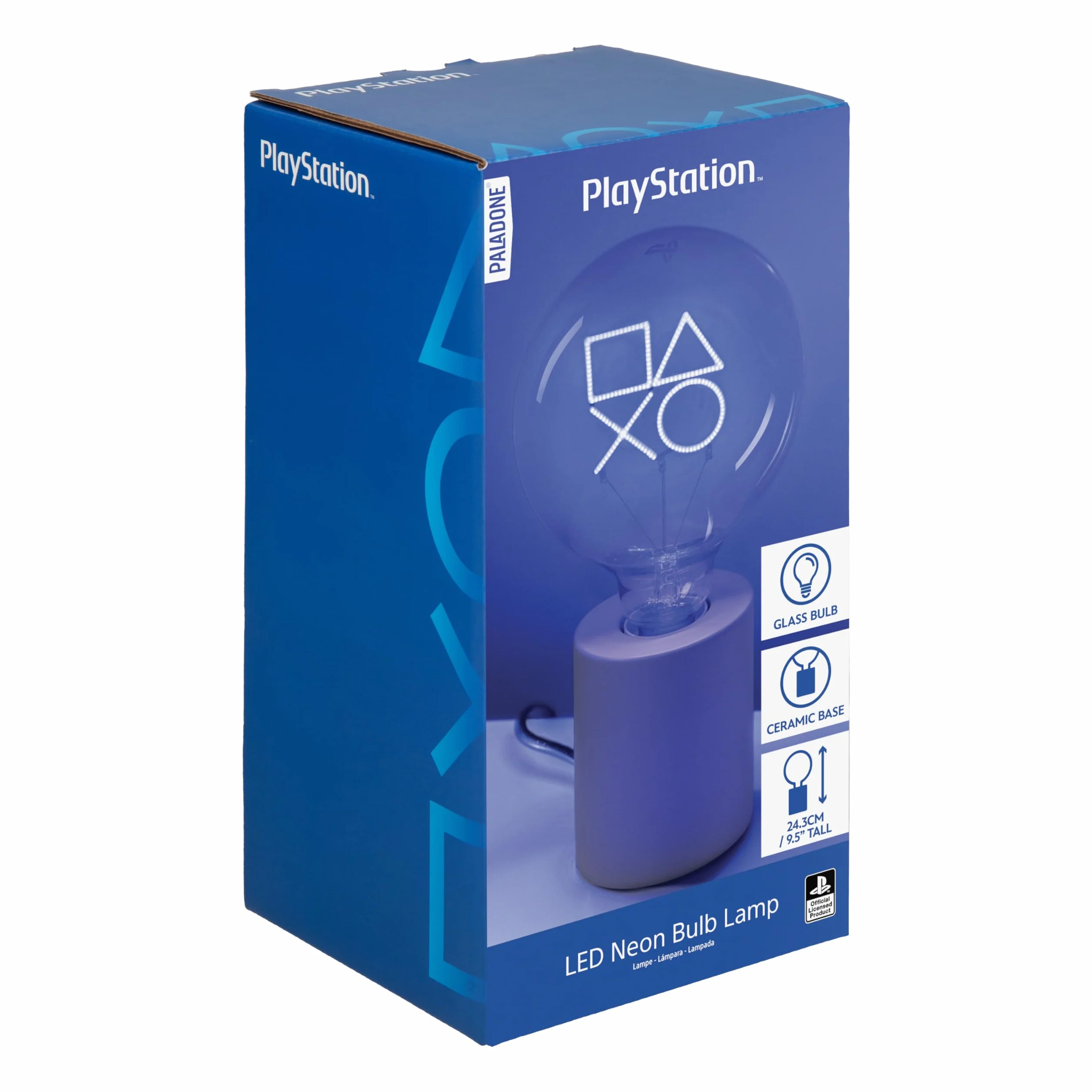 Paladone, Lampada con lampadina neon a LED decorativa con simboli PlayStation, con lampadina in vetro E27, regalo giocatore Sony con licenza ufficiale, per decorare camere da letto, case, sala giochi