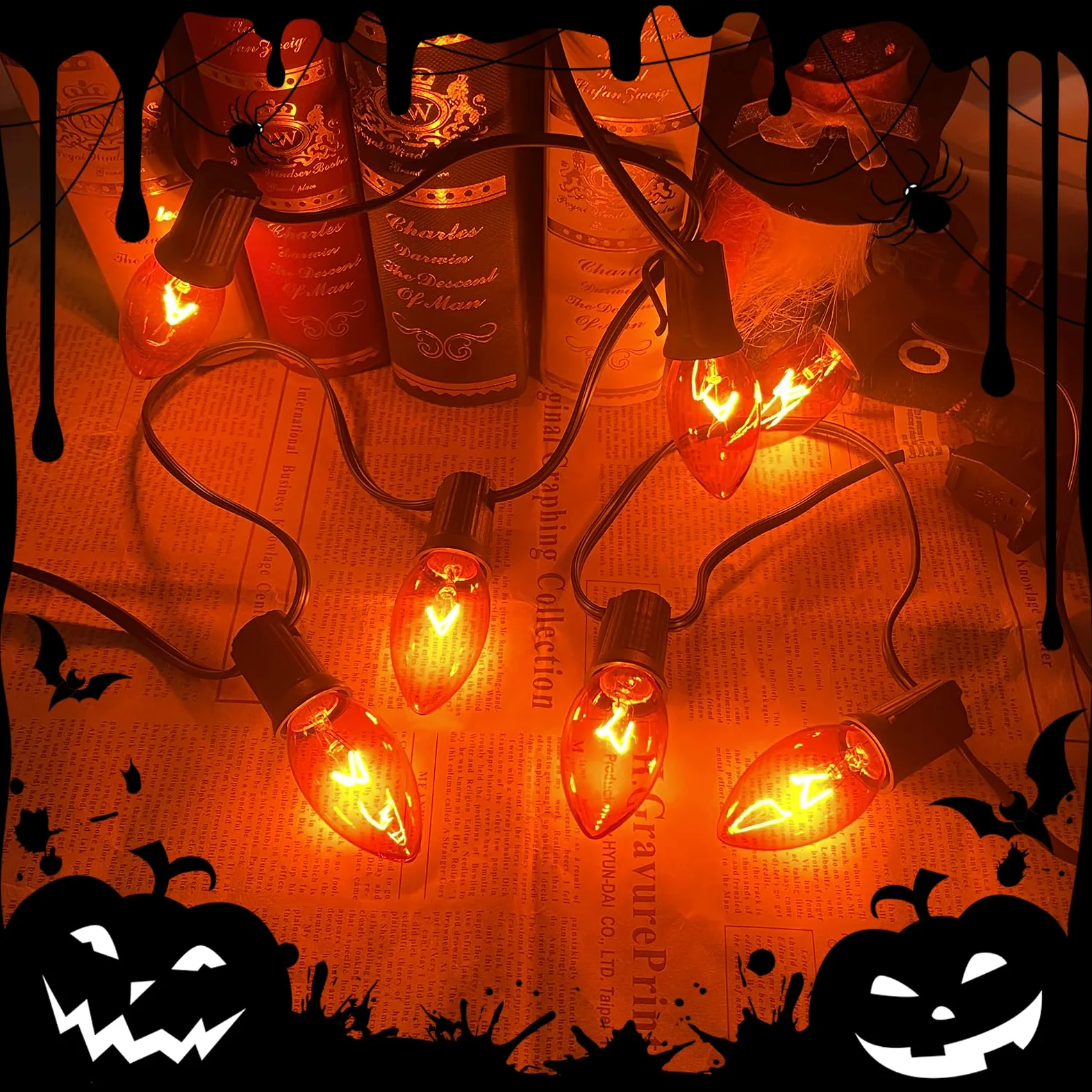 GOOTHY C9 - Stringa di luci natalizie arancioni, 6 m, decorazioni natalizie per esterni, con 26 lampadine arancioni a incandescenza, luci collegabili, impermeabili, per esterni, feste in cortile
