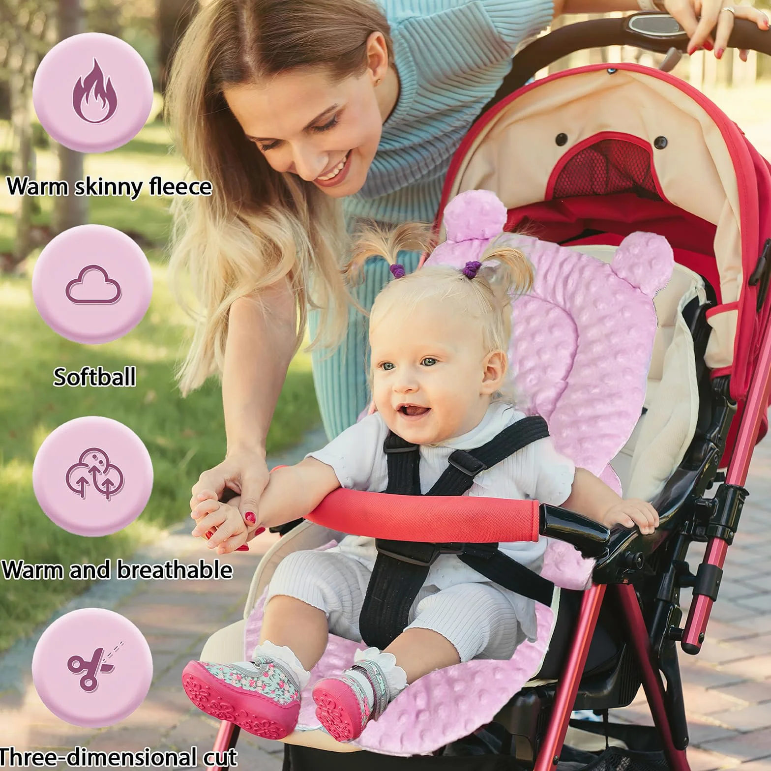 Fancysky Riduttore per Seggiolino Auto Cuscino Universale Passeggino Rosa