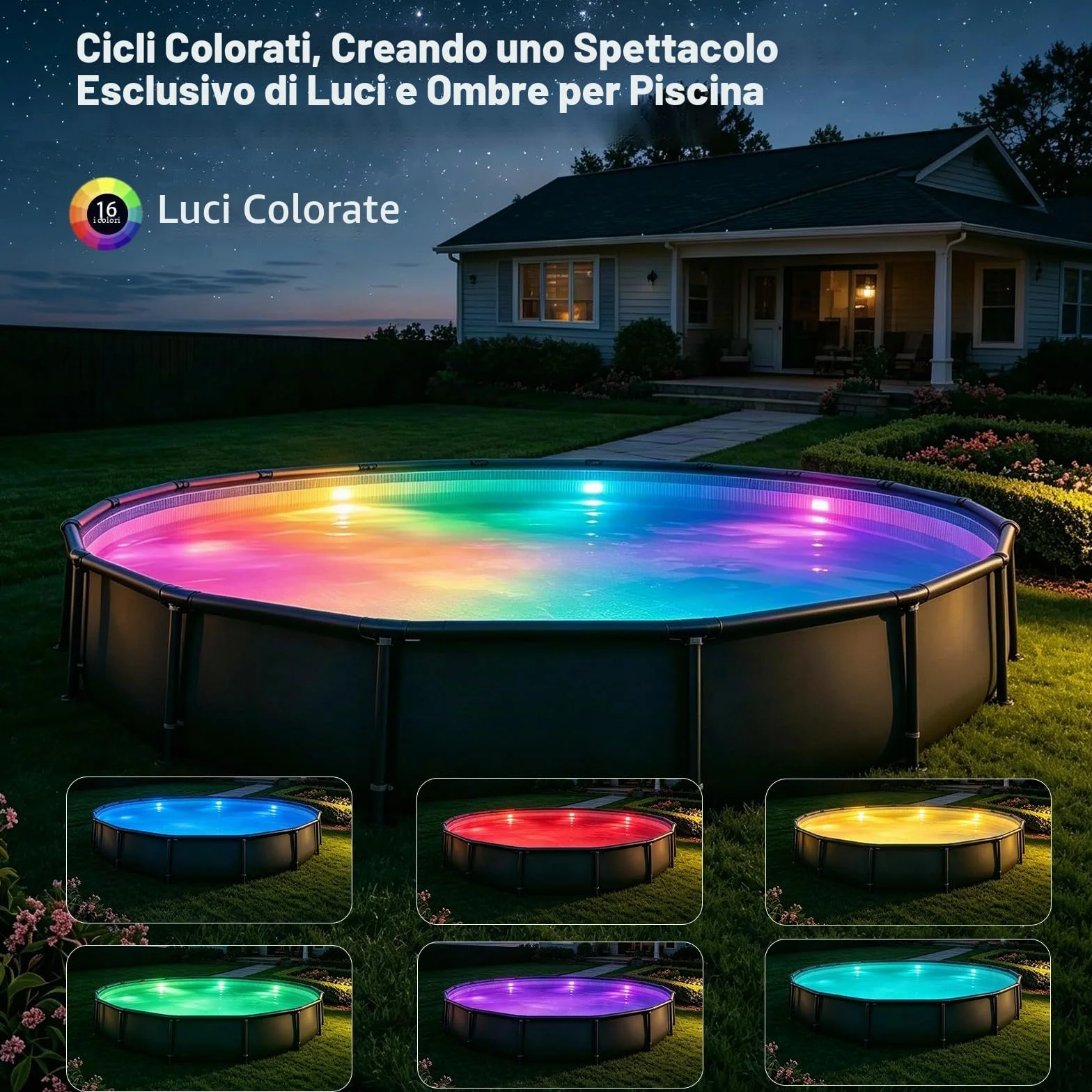 Idyl Light Luci sommergibili ricaricabili per piscina, con telecomando e funzionamento a batteria, LED colori vari, magnetizzate, luci galleggianti