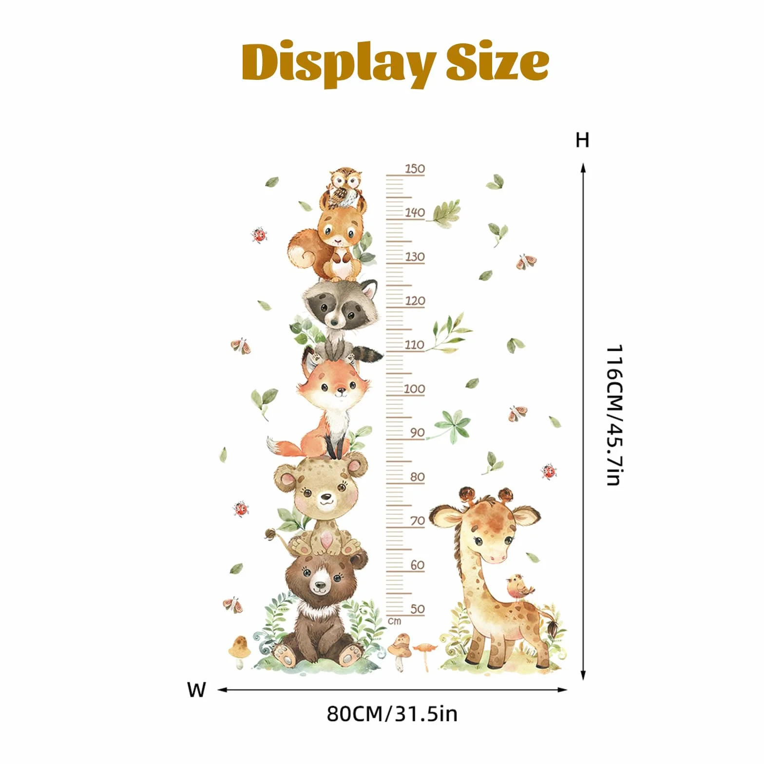 Metro Bambini Parete Adesivi Murali Animali Foresta Tabella Altezza 50-150 cm Decorazione Cameretta