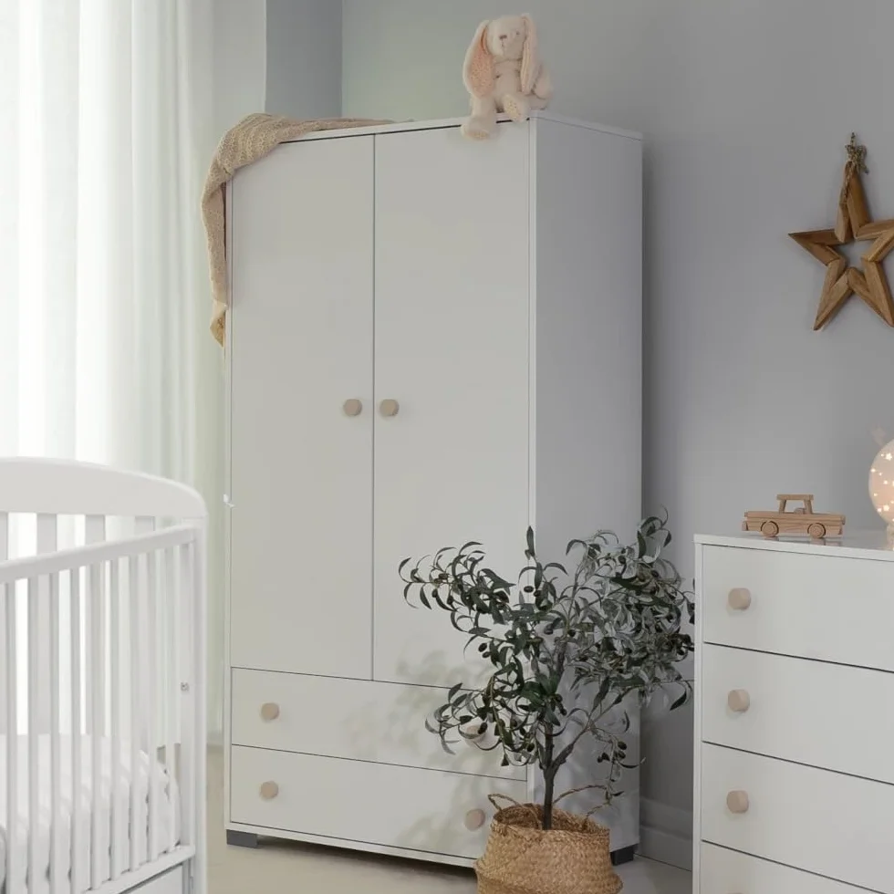 Armadio Cameretta 2 Ante A Chiusura Rallentata 3 Mensole Regolabili 2 Cassetti 95X58X192H CM PRODOTTO IN ITALIA