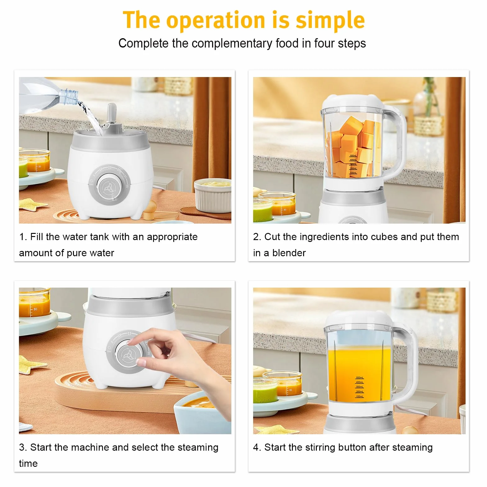 Cuocipappa per Bambini Robot Cucina 4 in 1 Sterilizzazione Biberon Cottura Vapore Frullatura Riscaldamento