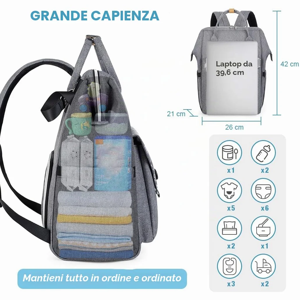 Lekebaby Zaino Mamma Multifunzione Impermeabile Fasciatoio Neonato Grande Capacità Spazioso Ganci Passeggino Tasche Isolanti
