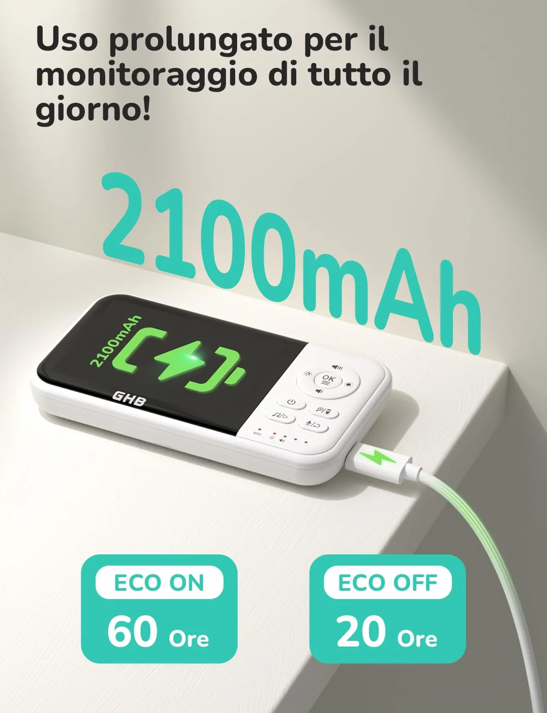 Baby Monitor con Telecamera 3.2'' 2100mAh Visione Notturna VOX Rilevamento Temperatura Interfono Bidirezionale