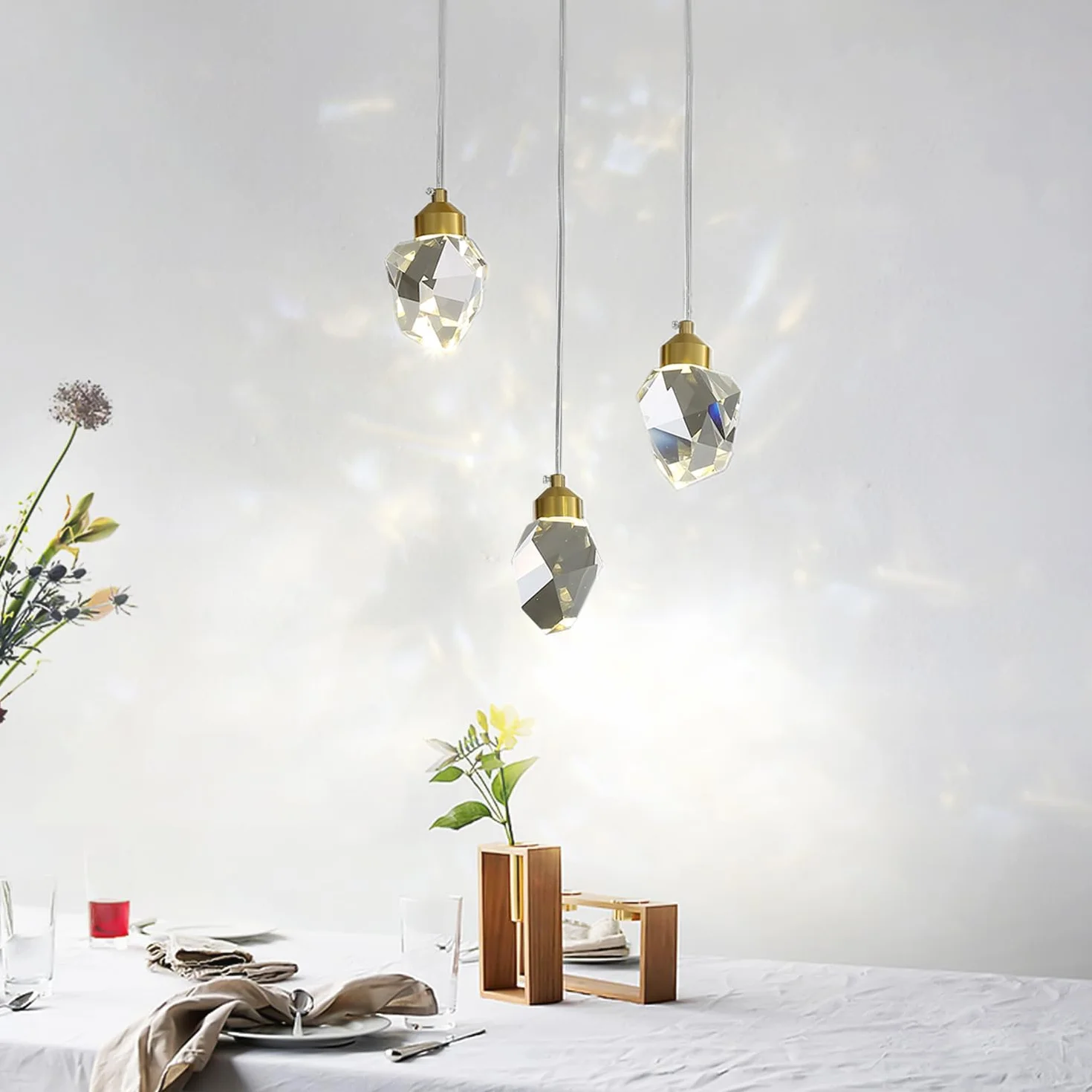 Moderna Lampada A Sospensione In Cristallo, Lampada A Sospensione In Cristallo A Led A 3 Colori, Per Cucina Isola Camera Da Letto Soggiorno Illuminazione Sala Da Pranzo (Base Rotonda A 3 Teste)
