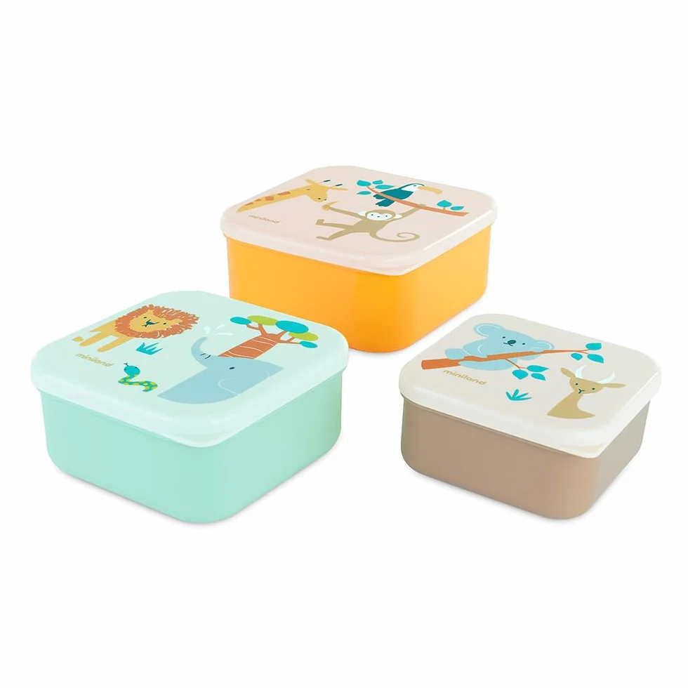Miniland Set 3 Contenitori per Alimenti per Bambini, Scatole Pranzo Impilabili, Lavabili in Lavastoviglie, Senza BPA