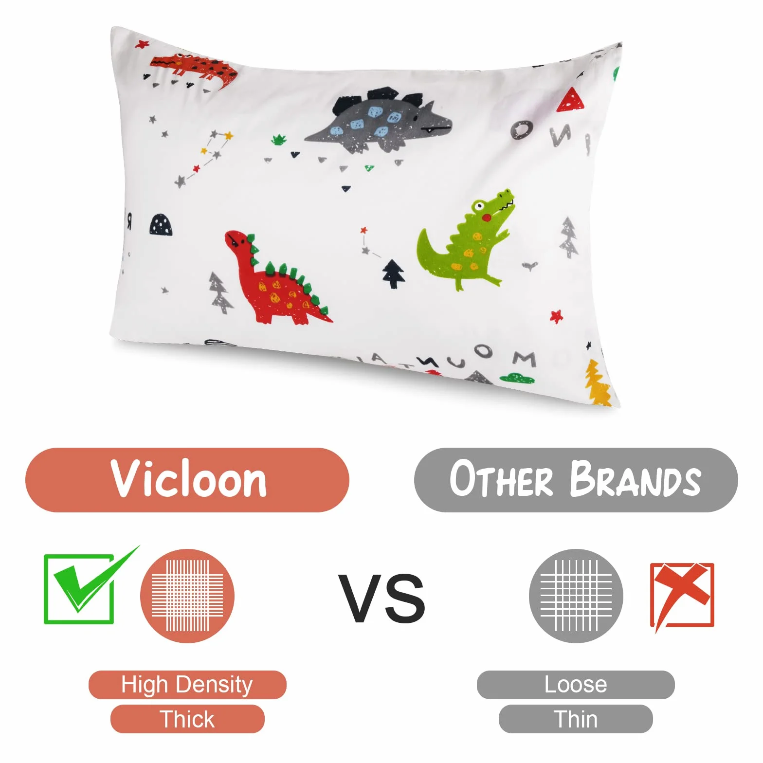 Vicloon Federa per Cuscini per Bambini 2 Pezzi 40x60 cm 100% Cotone Modello Dinosauro