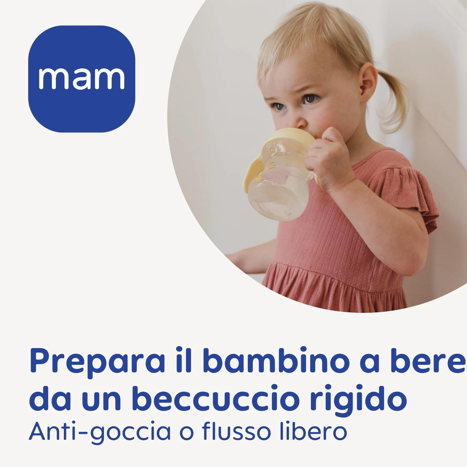 MAM Learn to Drink Cup Tazza bambini 190 ml Biberon neonati 6+ mesi beccuccio anti-goccia valvola flusso libero Azzurro