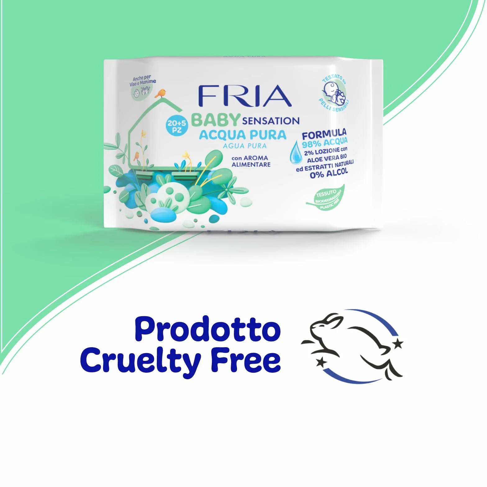 Fria Baby Salviette per Cambio Pannolino 98% Acqua Purificata 20+5 Confezione Pocket